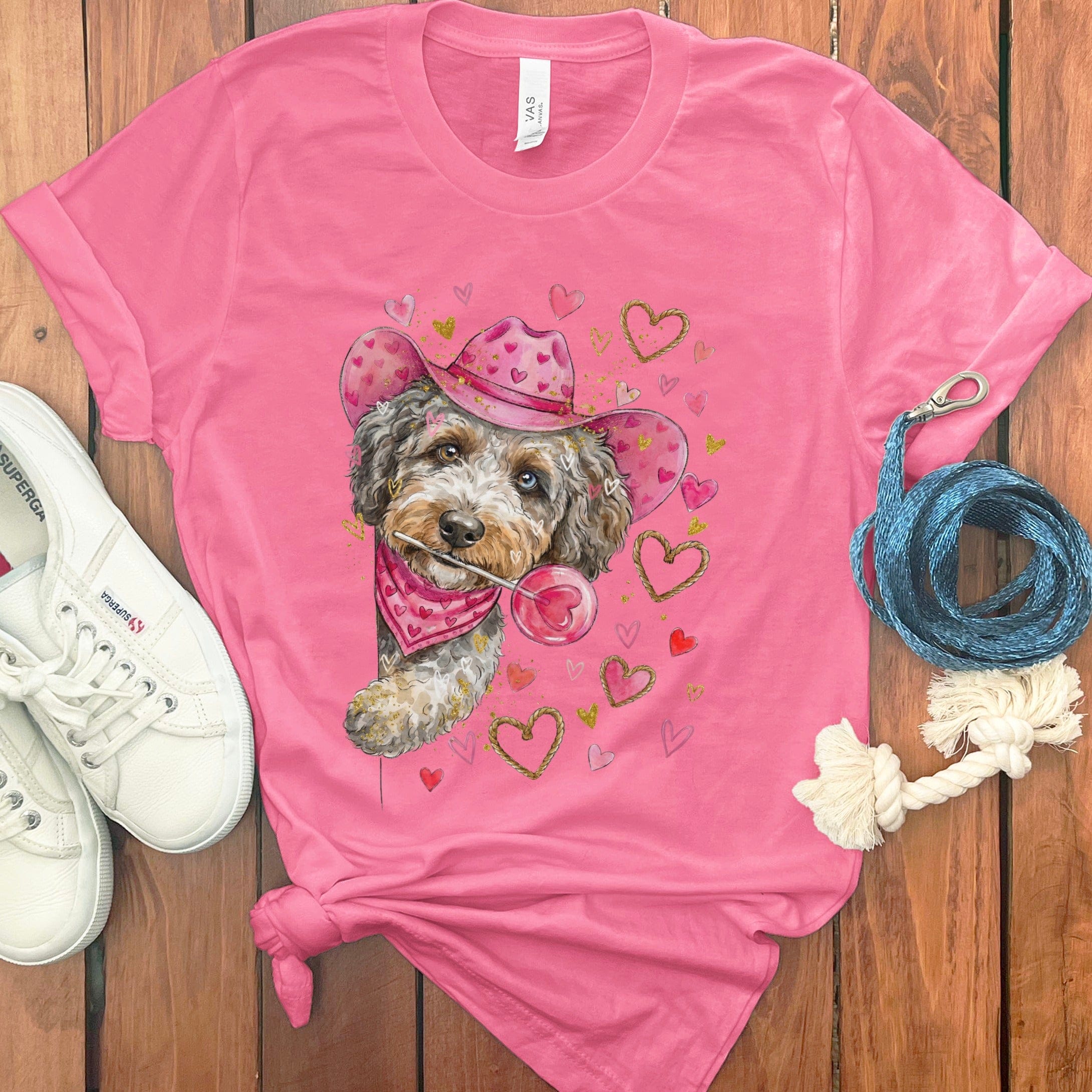 Aussiedoodle Cowboy Valentine T-Shirt in Charity Pink / S by Puppy Jo