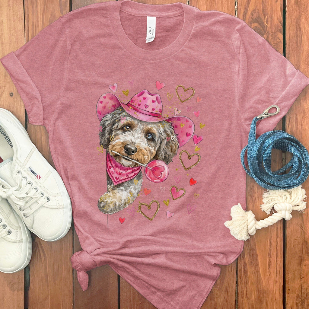 Aussiedoodle Cowboy Valentine T-Shirt in Heather Mauve / S by Puppy Jo