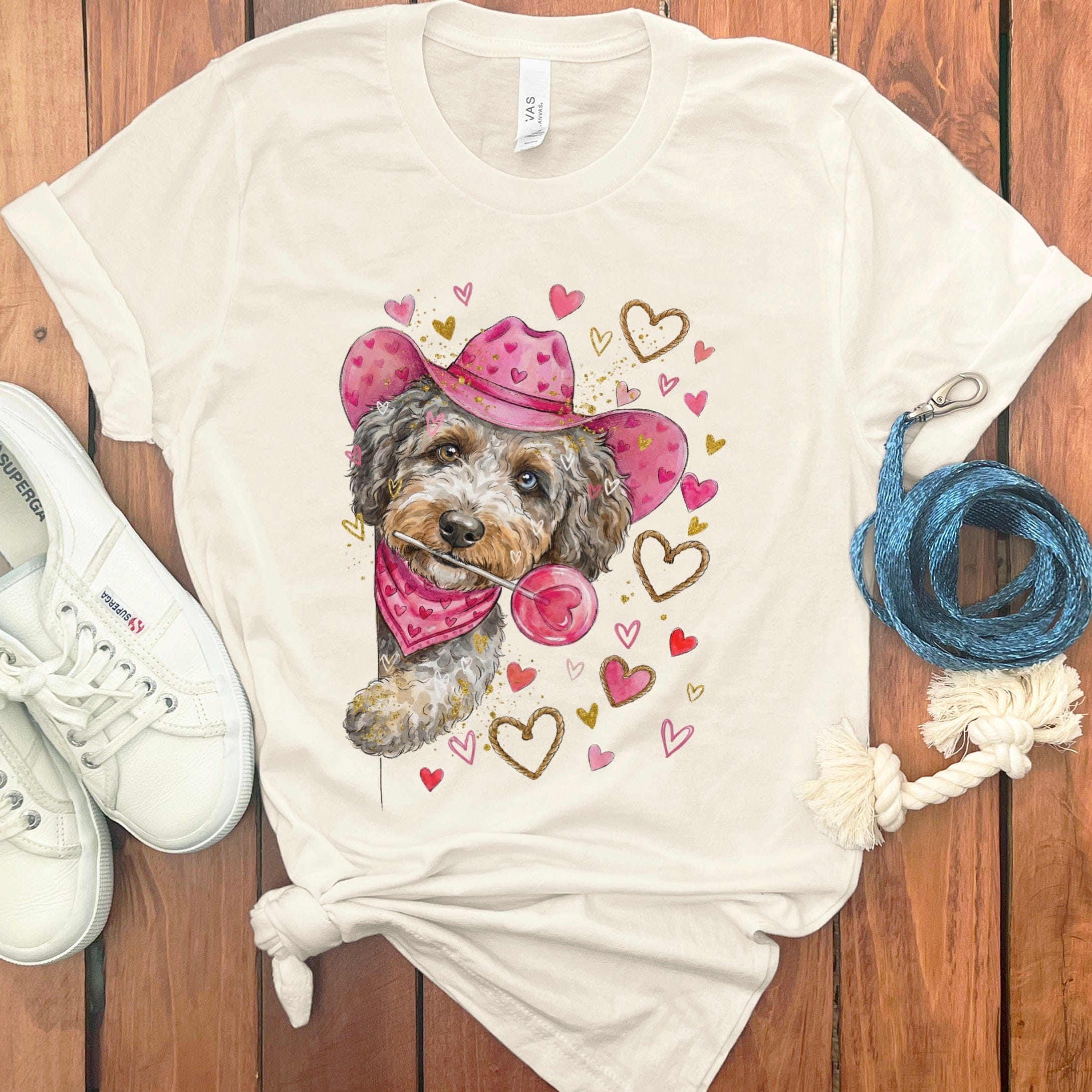 Aussiedoodle Cowboy Valentine T-Shirt in Natural / S by Puppy Jo