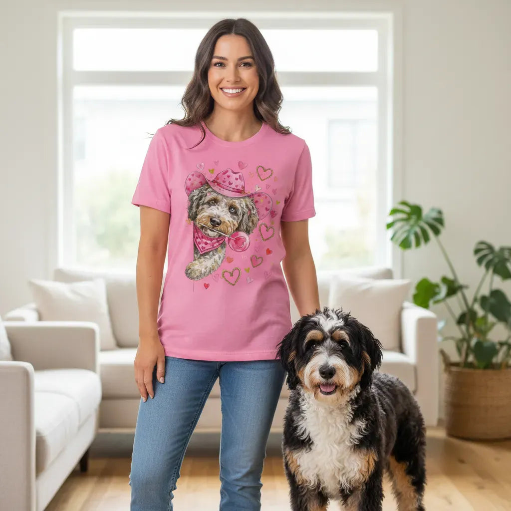 Aussiedoodle Cowboy Valentine T-Shirt in by Puppy Jo