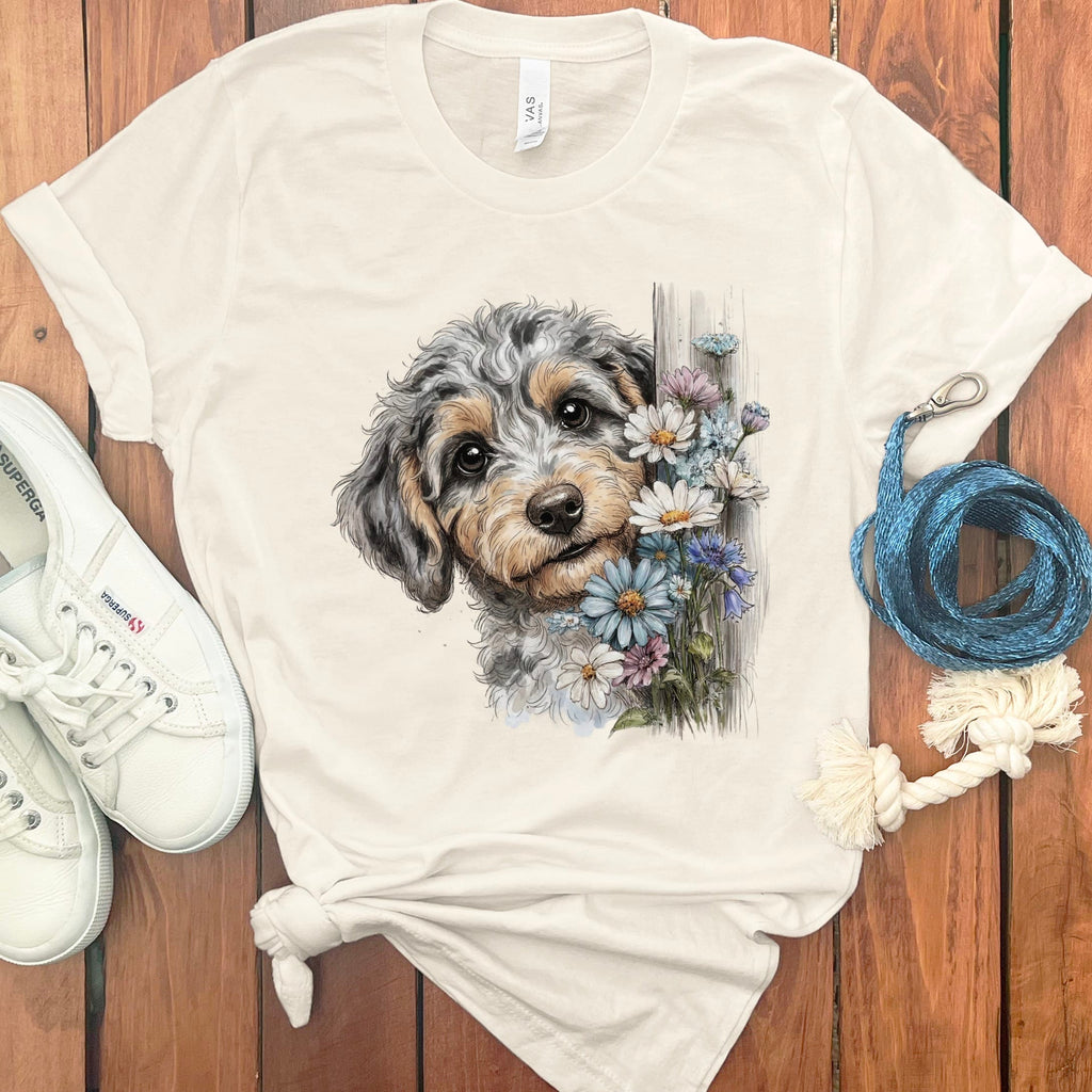 Aussiedoodle Daisy Peeking T-Shirt in Natural / S by Puppy Jo