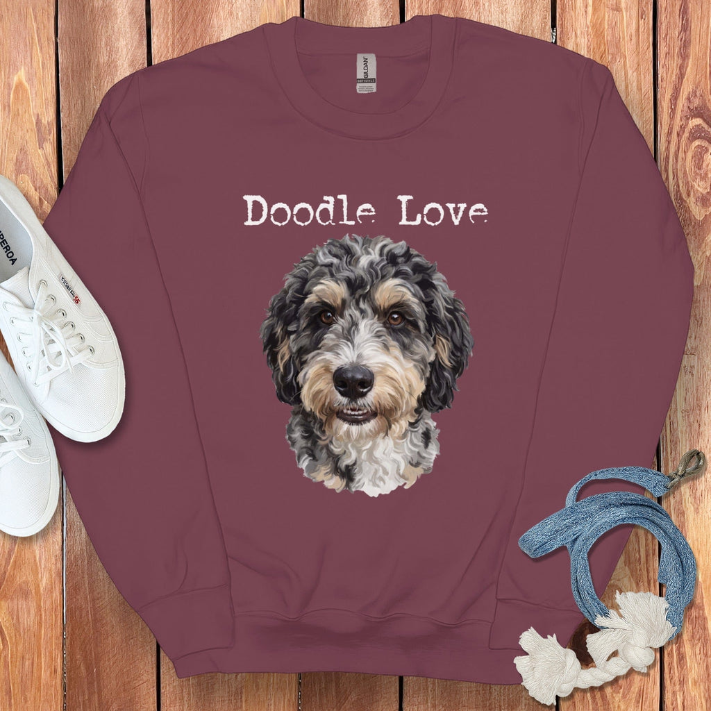 Aussiedoodle Doodle Love Sweatshirt in Maroon / S by Puppy Jo