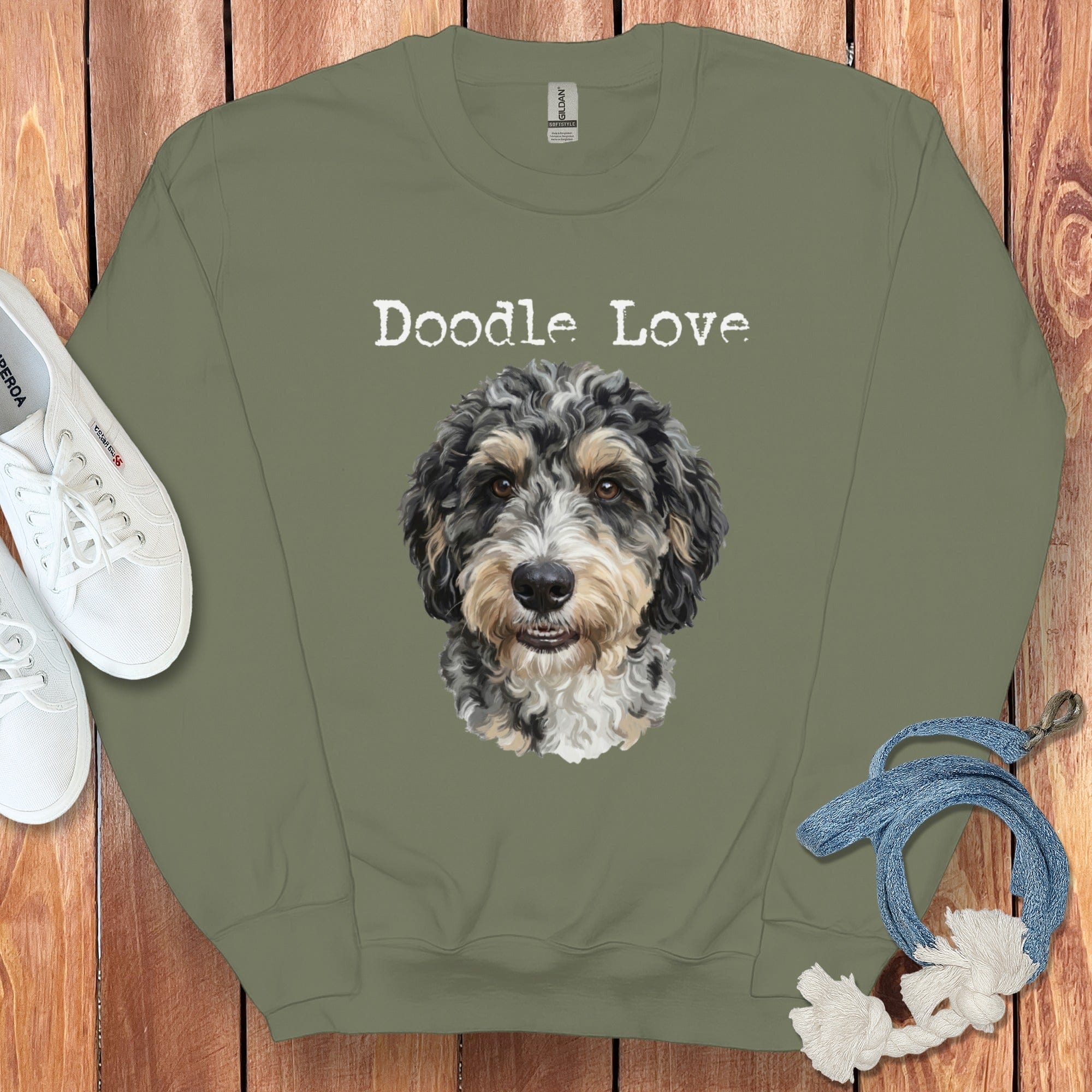 Aussiedoodle Doodle Love Sweatshirt in Military Green / S by Puppy Jo