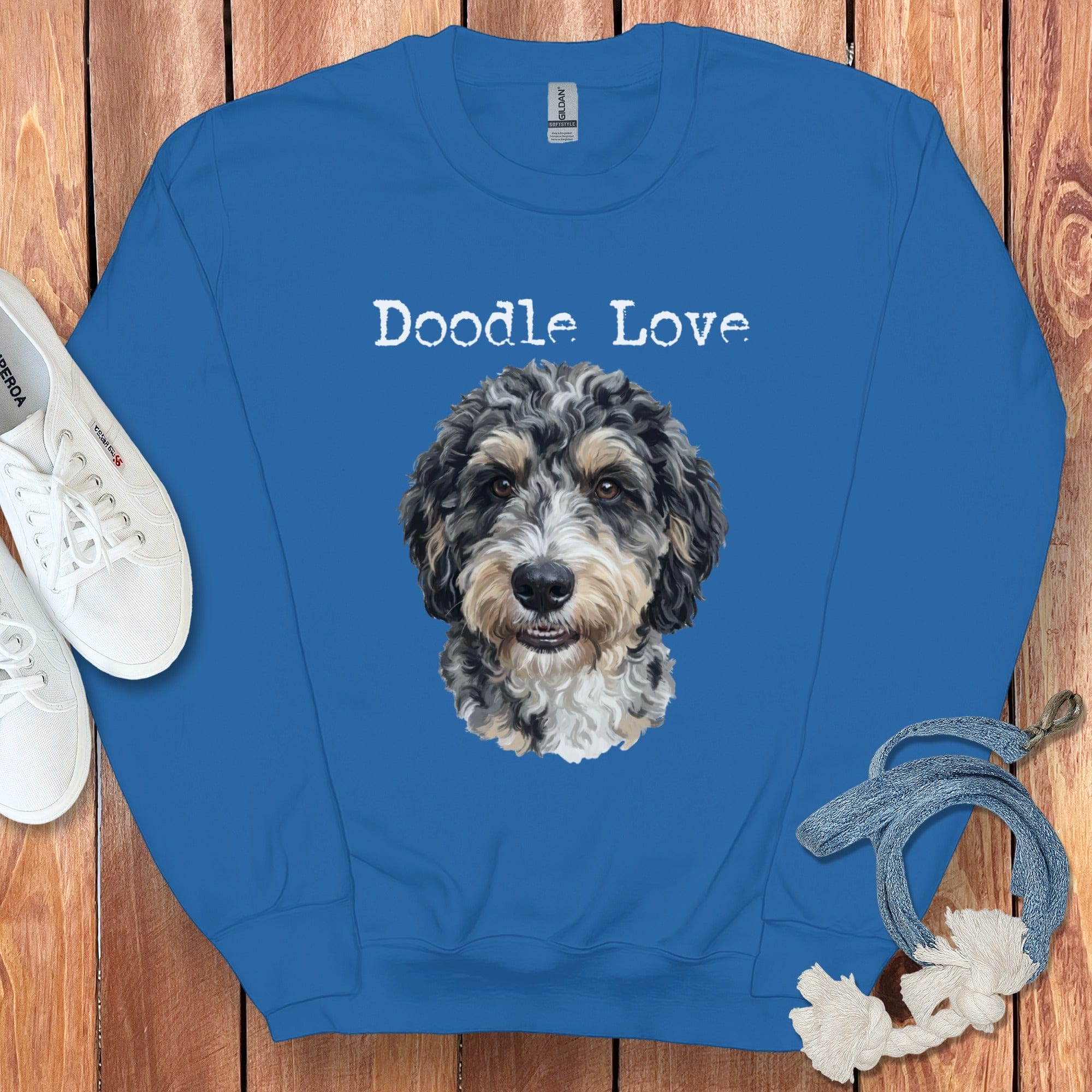 Aussiedoodle Doodle Love Sweatshirt in Royal / S by Puppy Jo