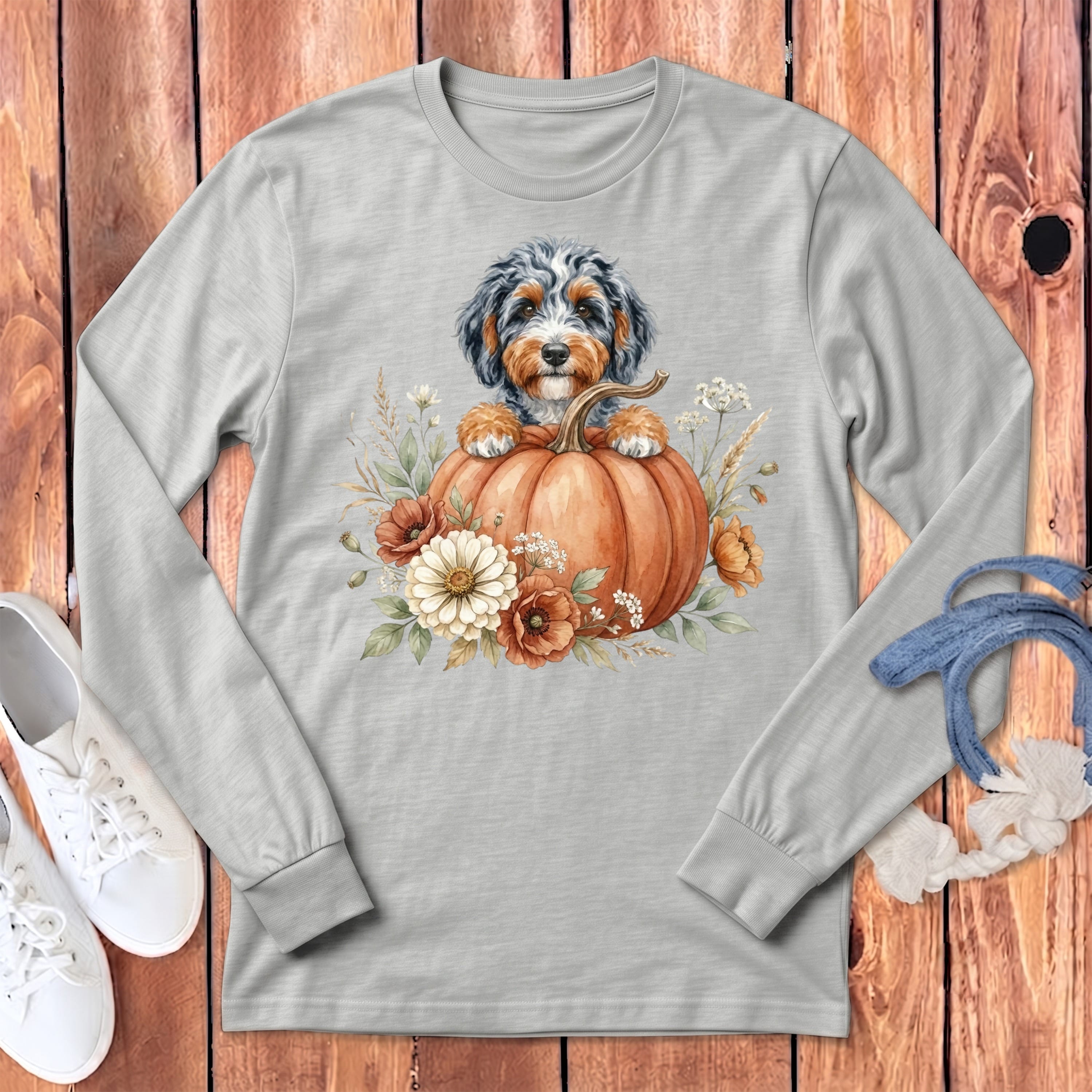 Aussiedoodle Fall Long Sleeve T-Shirt in Athletic Heather / S by Puppy Jo