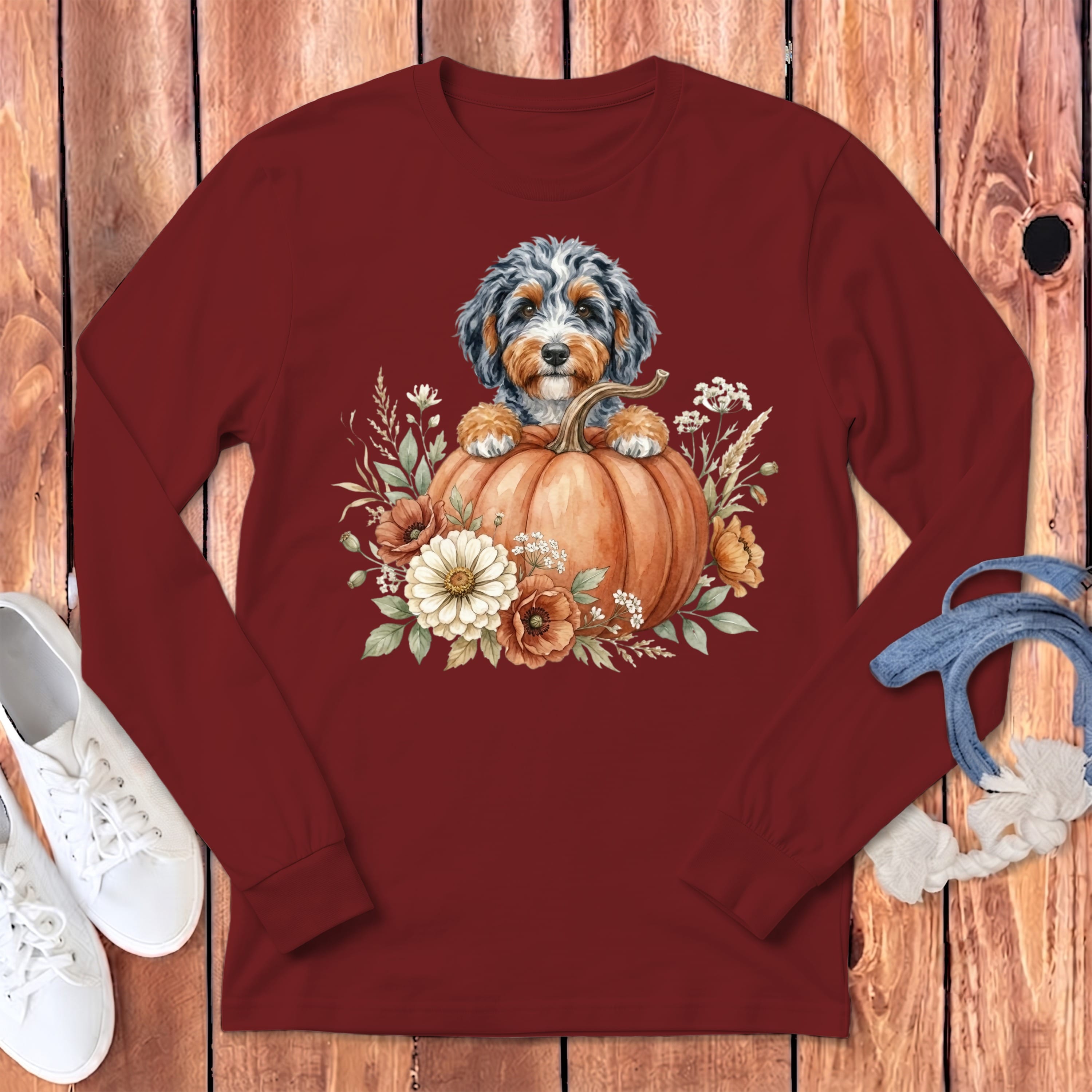 Aussiedoodle Fall Long Sleeve T-Shirt in Cardinal / S by Puppy Jo