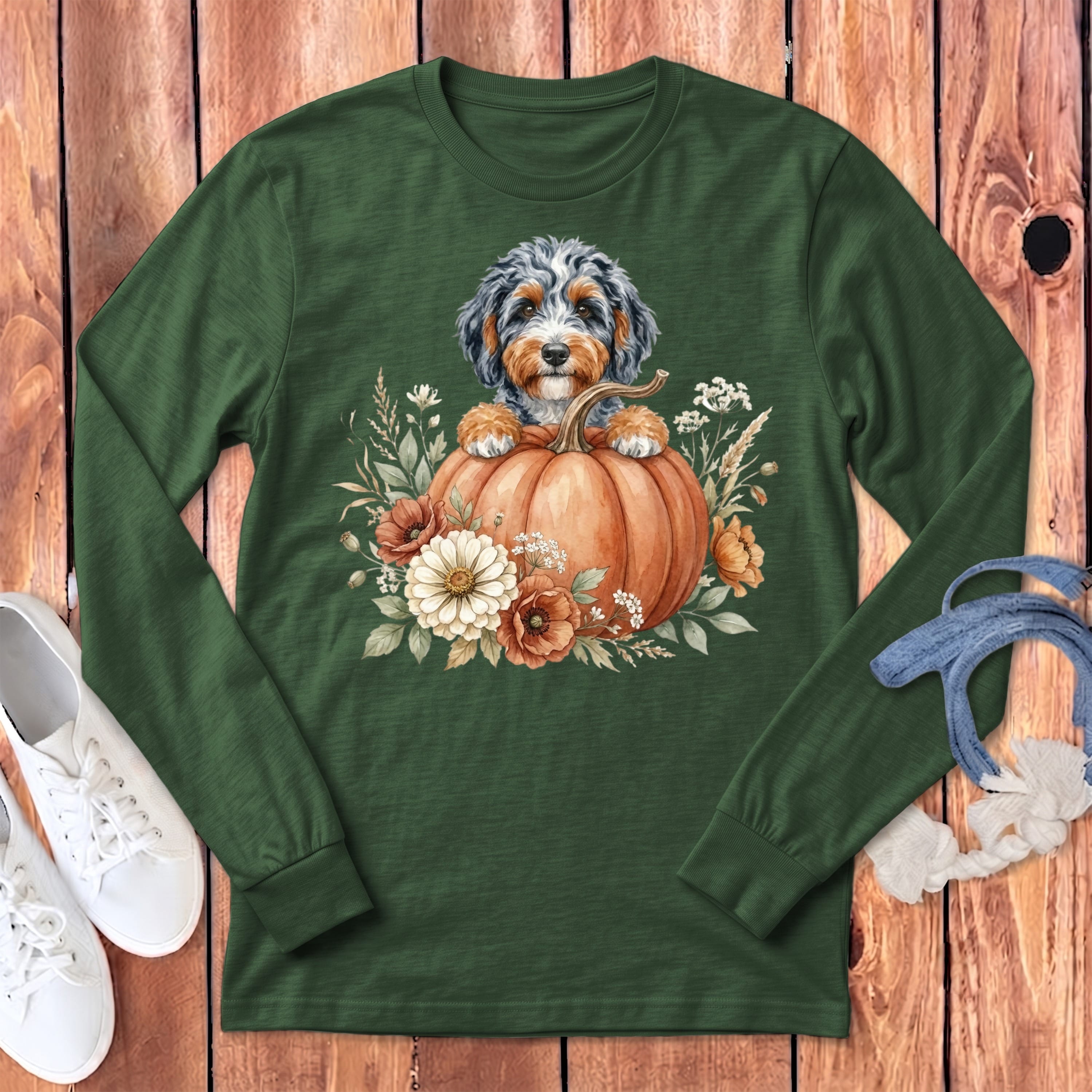 Aussiedoodle Fall Long Sleeve T-Shirt in Heather Forest / S by Puppy Jo