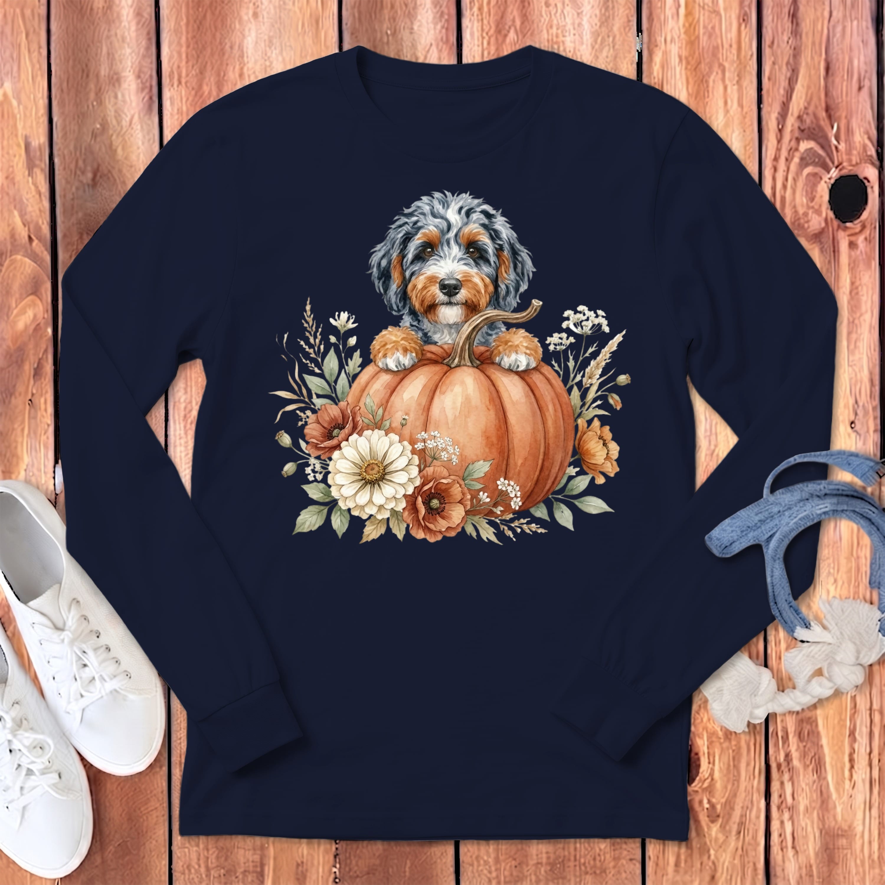 Aussiedoodle Fall Long Sleeve T-Shirt in Navy / S by Puppy Jo