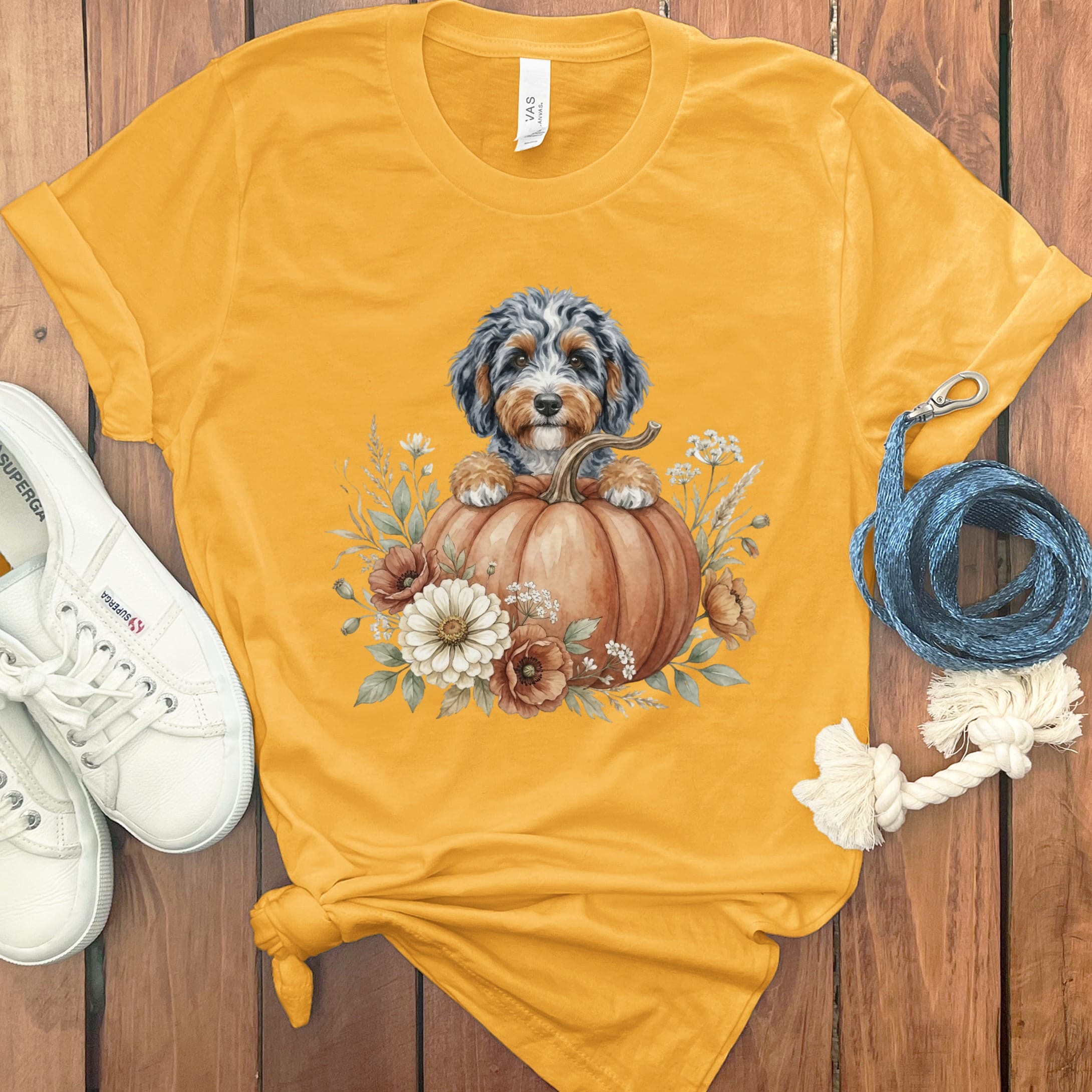 Aussiedoodle Fall T-Shirt in Gold / S by Puppy Jo