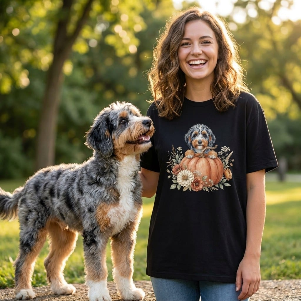Aussiedoodle Fall T-Shirt in by Puppy Jo