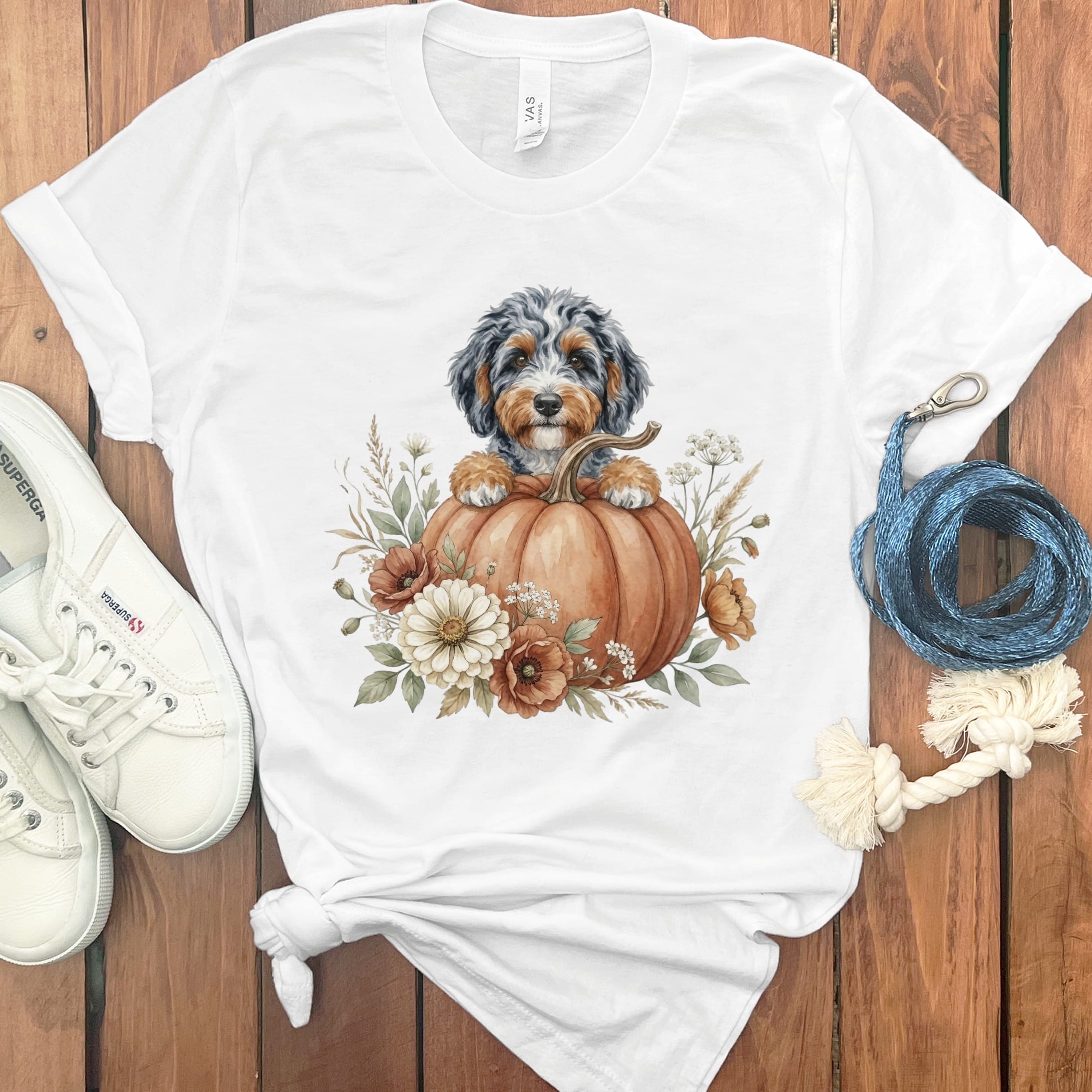 Aussiedoodle Fall T-Shirt in White / S by Puppy Jo
