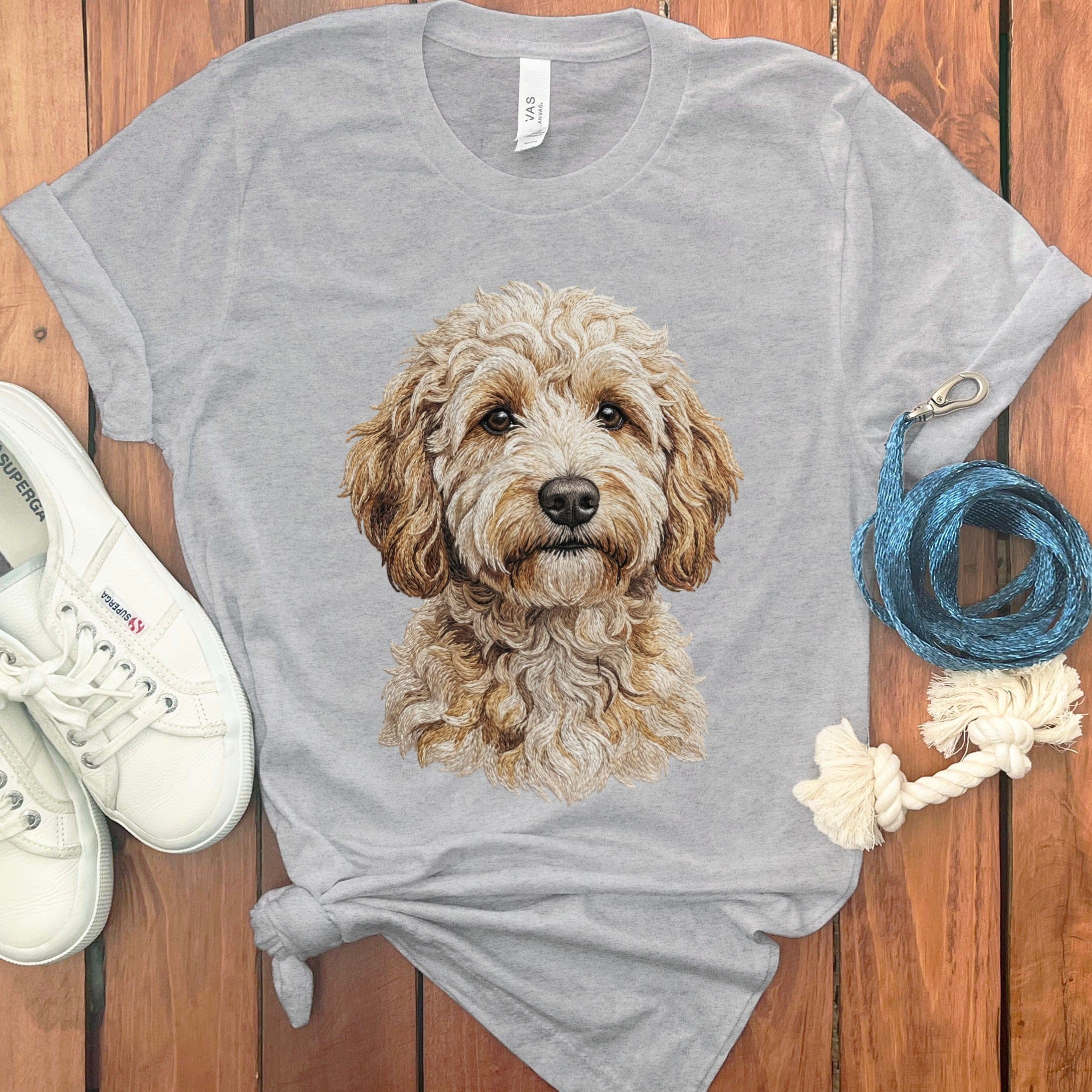 Aussiedoodle Faux Embroidery T-Shirt in Athletic Heather / S by Puppy Jo