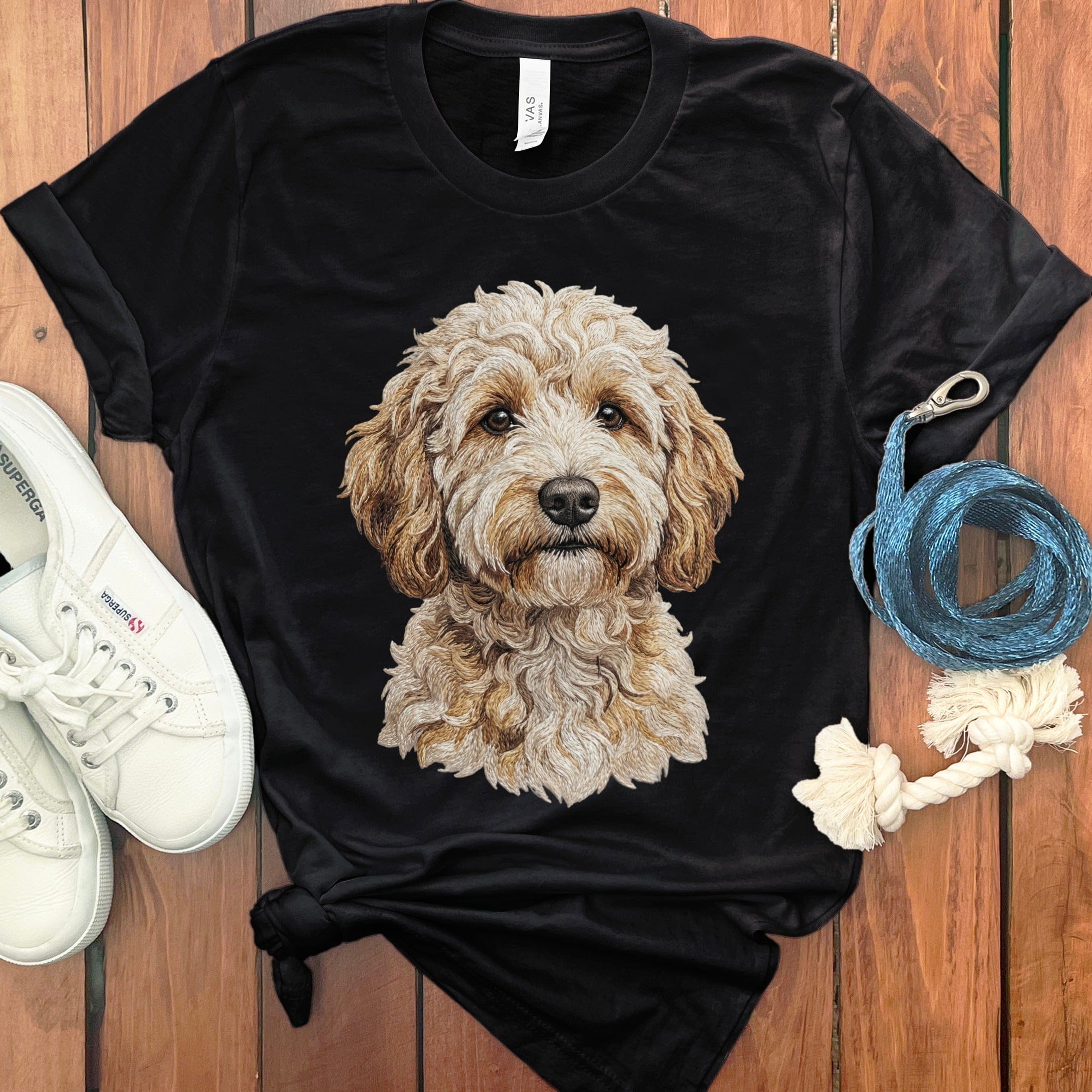 Aussiedoodle Faux Embroidery T-Shirt in Black / S by Puppy Jo