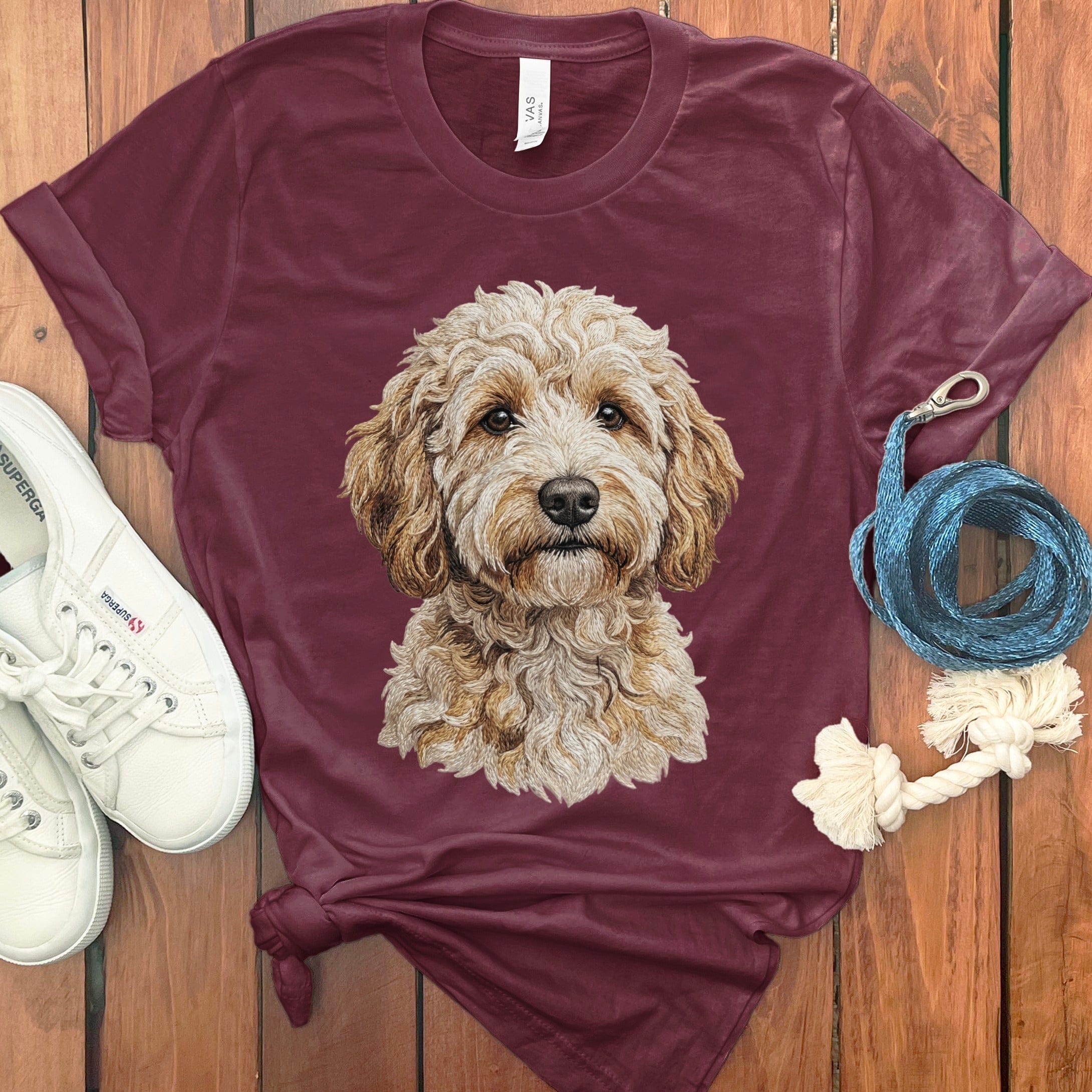 Aussiedoodle Faux Embroidery T-Shirt in Maroon / S by Puppy Jo