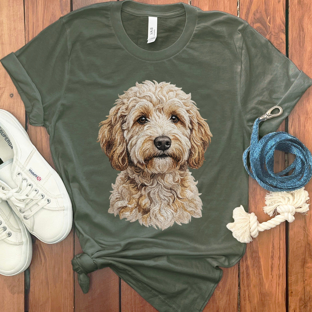 Aussiedoodle Faux Embroidery T-Shirt in Military Green / S by Puppy Jo