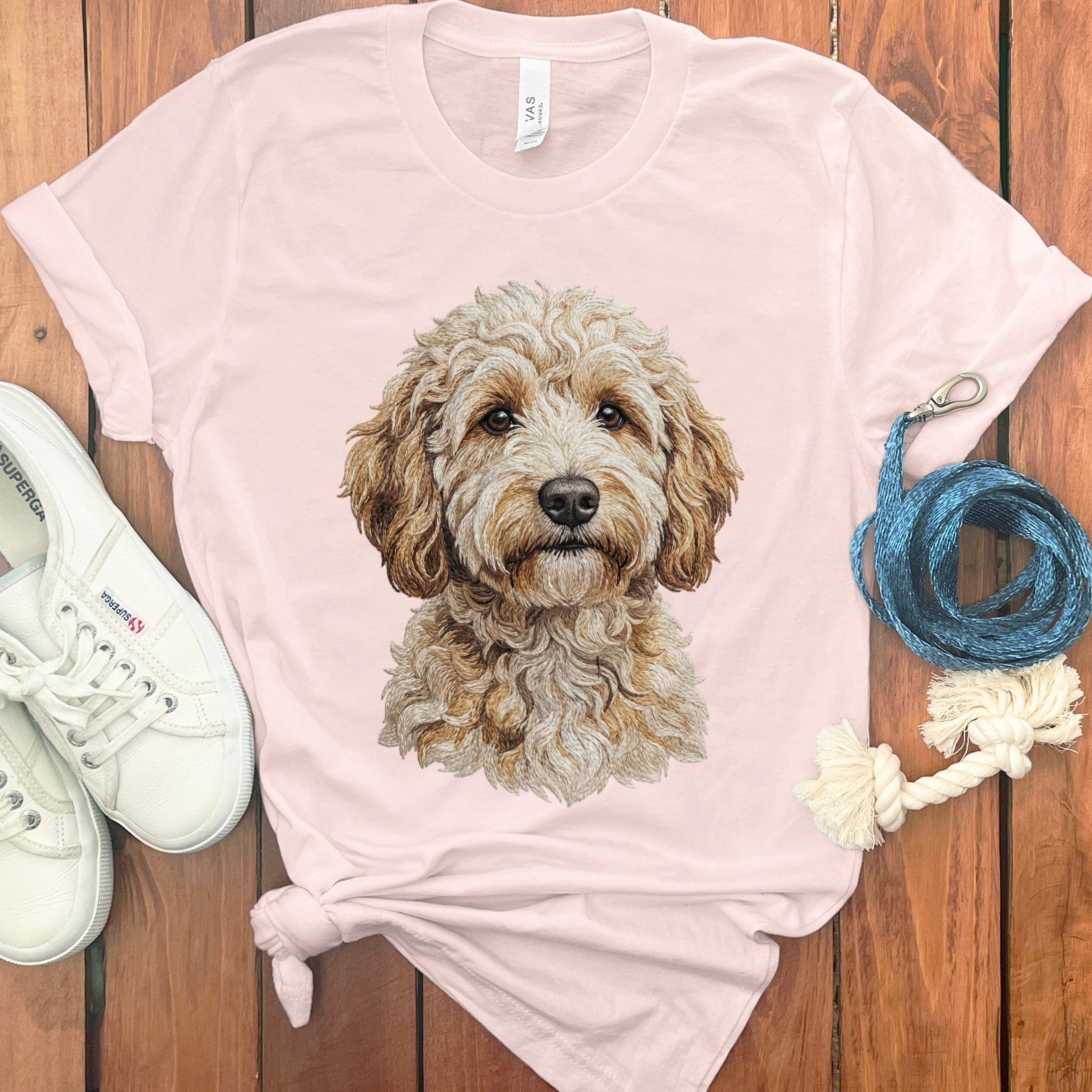 Aussiedoodle Faux Embroidery T-Shirt in Soft Pink / S by Puppy Jo