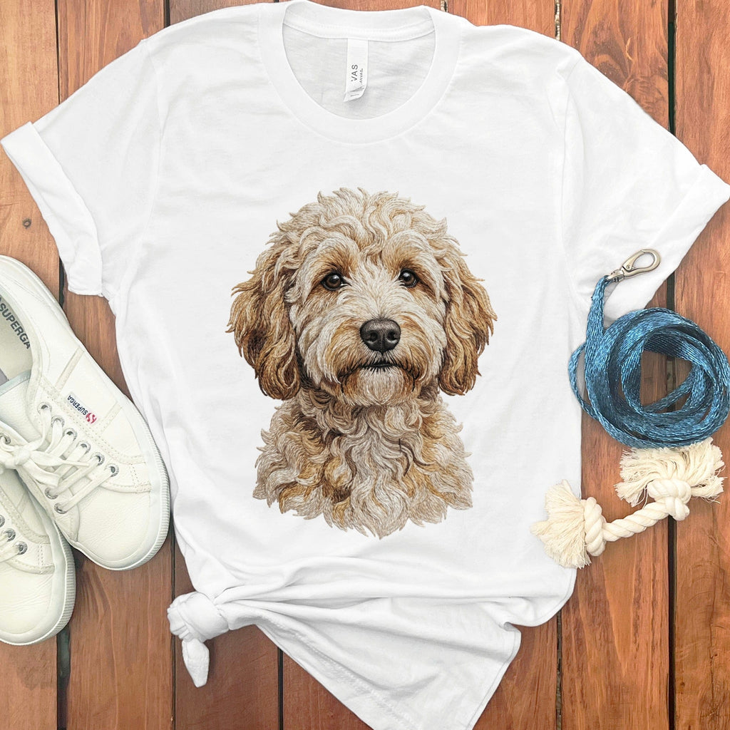 Aussiedoodle Faux Embroidery T-Shirt in White / S by Puppy Jo