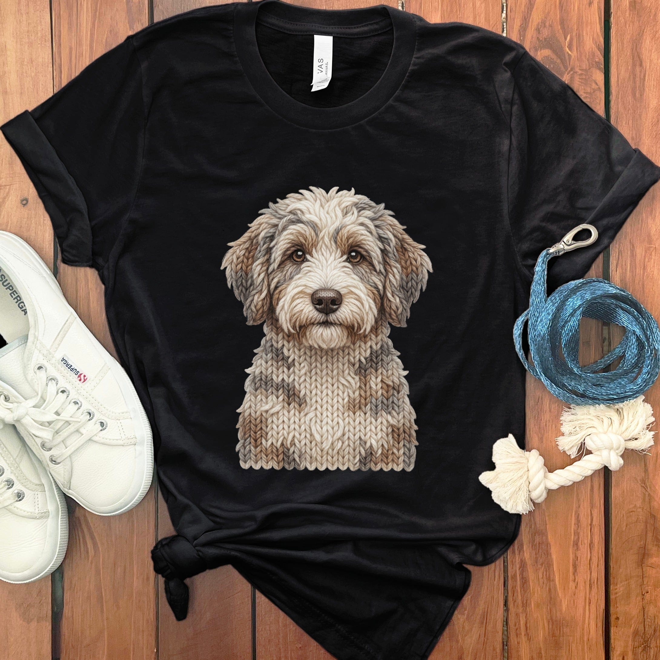 Aussiedoodle Faux Yarn Knit T-Shirt in Black / S by Puppy Jo