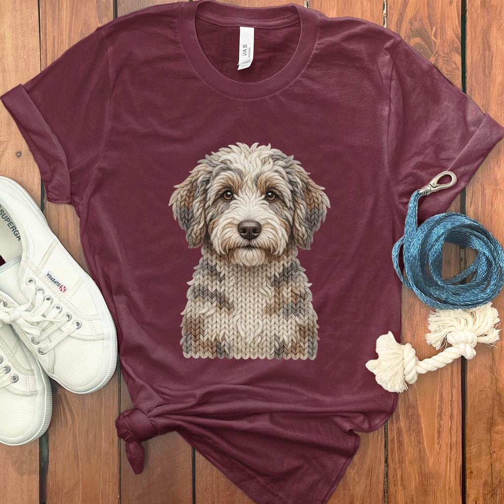 Aussiedoodle Faux Yarn Knit T-Shirt in Maroon / S by Puppy Jo