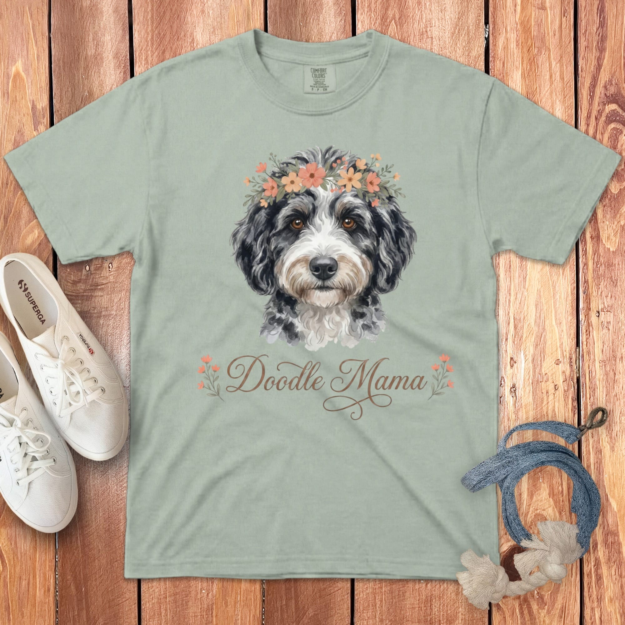 Aussiedoodle Floral Crown Signature T-Shirt in Bay / S by Puppy Jo