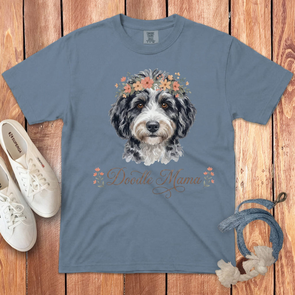 Aussiedoodle Floral Crown Signature T-Shirt in Blue Jean / S by Puppy Jo