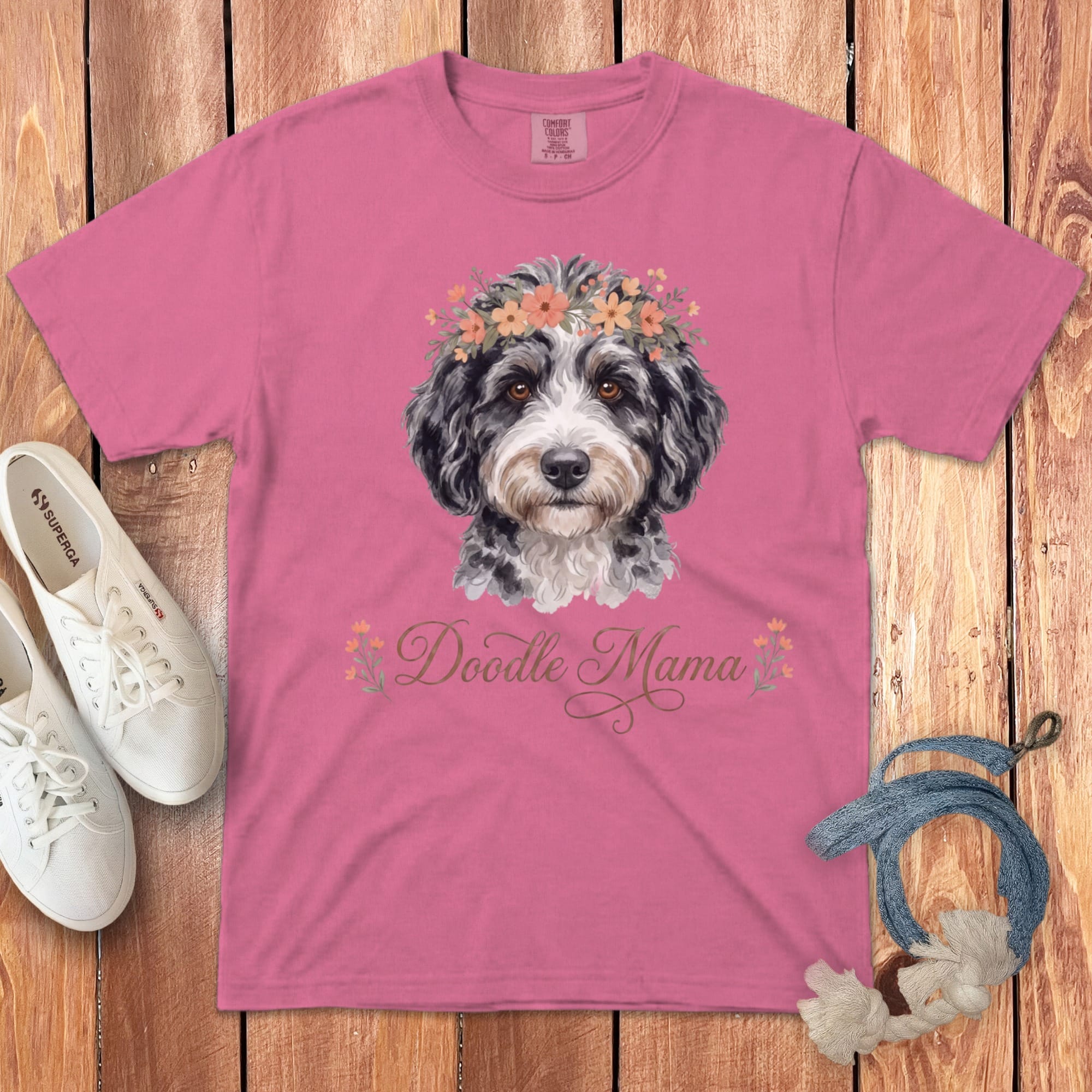 Aussiedoodle Floral Crown Signature T-Shirt in Crunchberry / S by Puppy Jo
