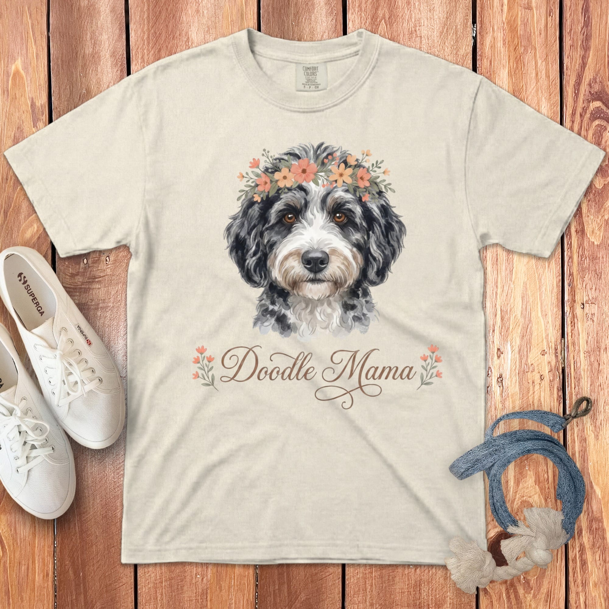 Aussiedoodle Floral Crown Signature T-Shirt in Ivory / S by Puppy Jo