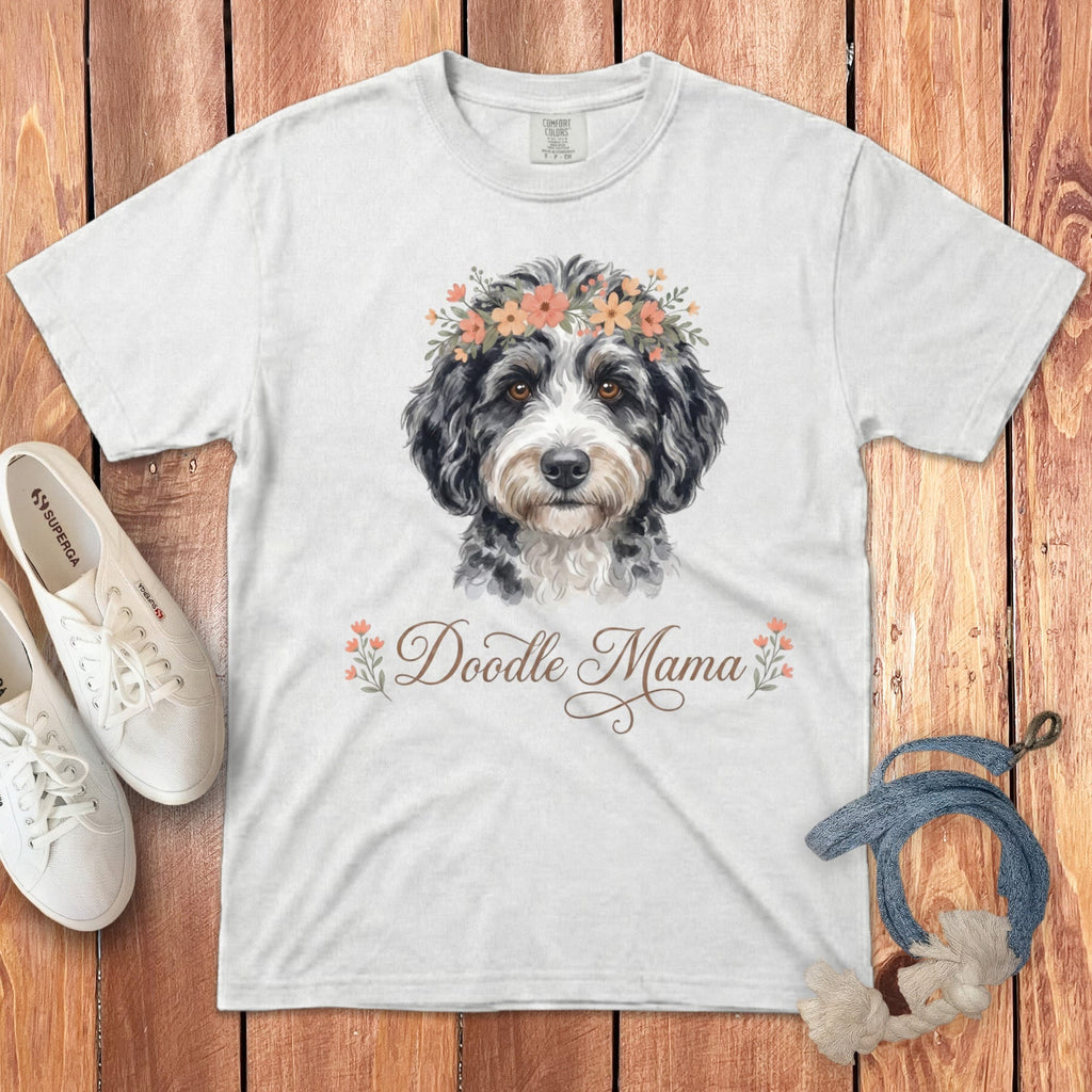 Aussiedoodle Floral Crown Signature T-Shirt in White / S by Puppy Jo