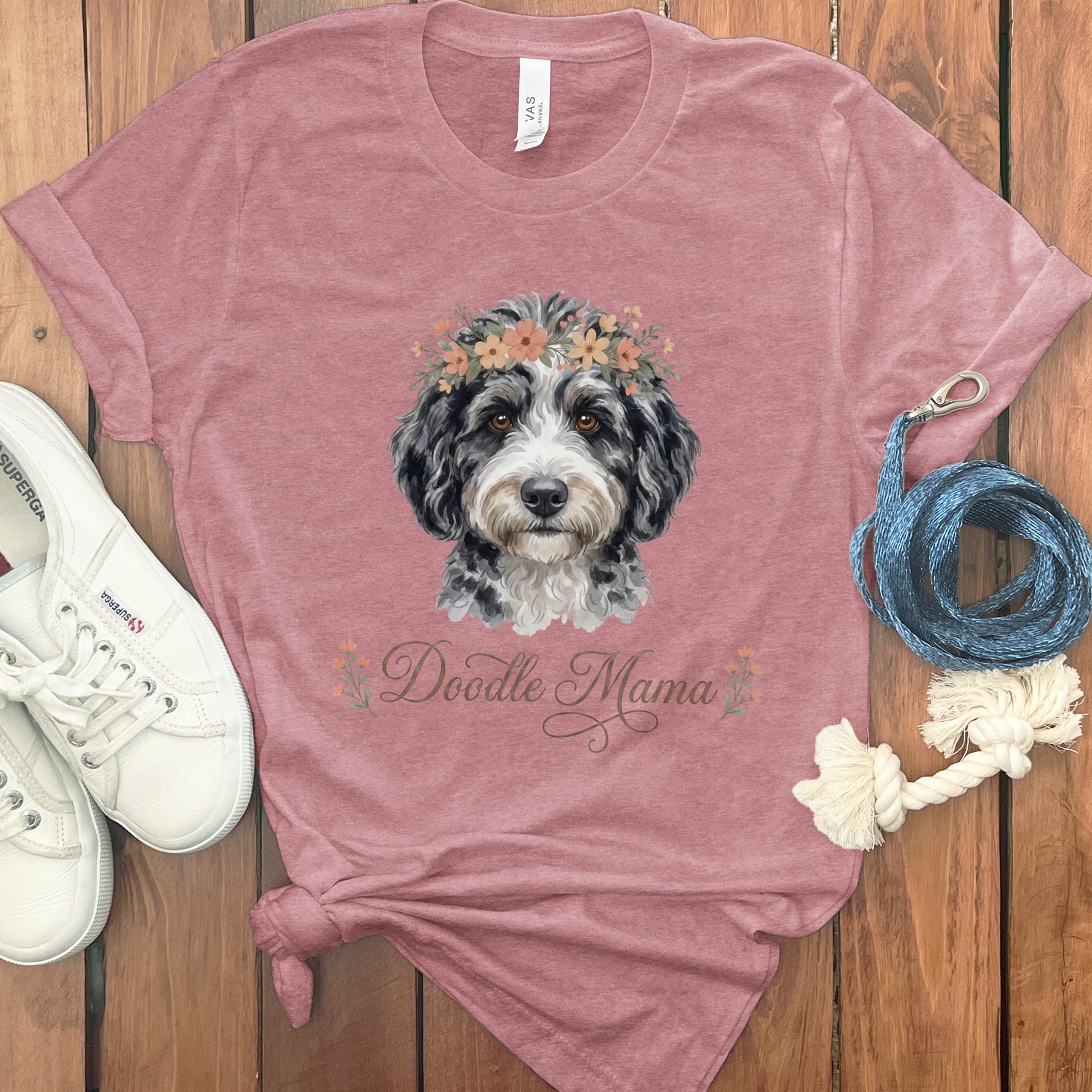 Aussiedoodle Floral Crown T-Shirt in Heather Mauve / S by Puppy Jo
