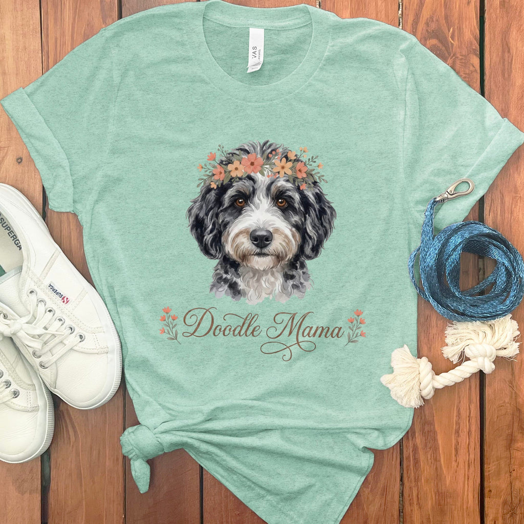 Aussiedoodle Floral Crown T-Shirt in Heather Mint / XL by Puppy Jo