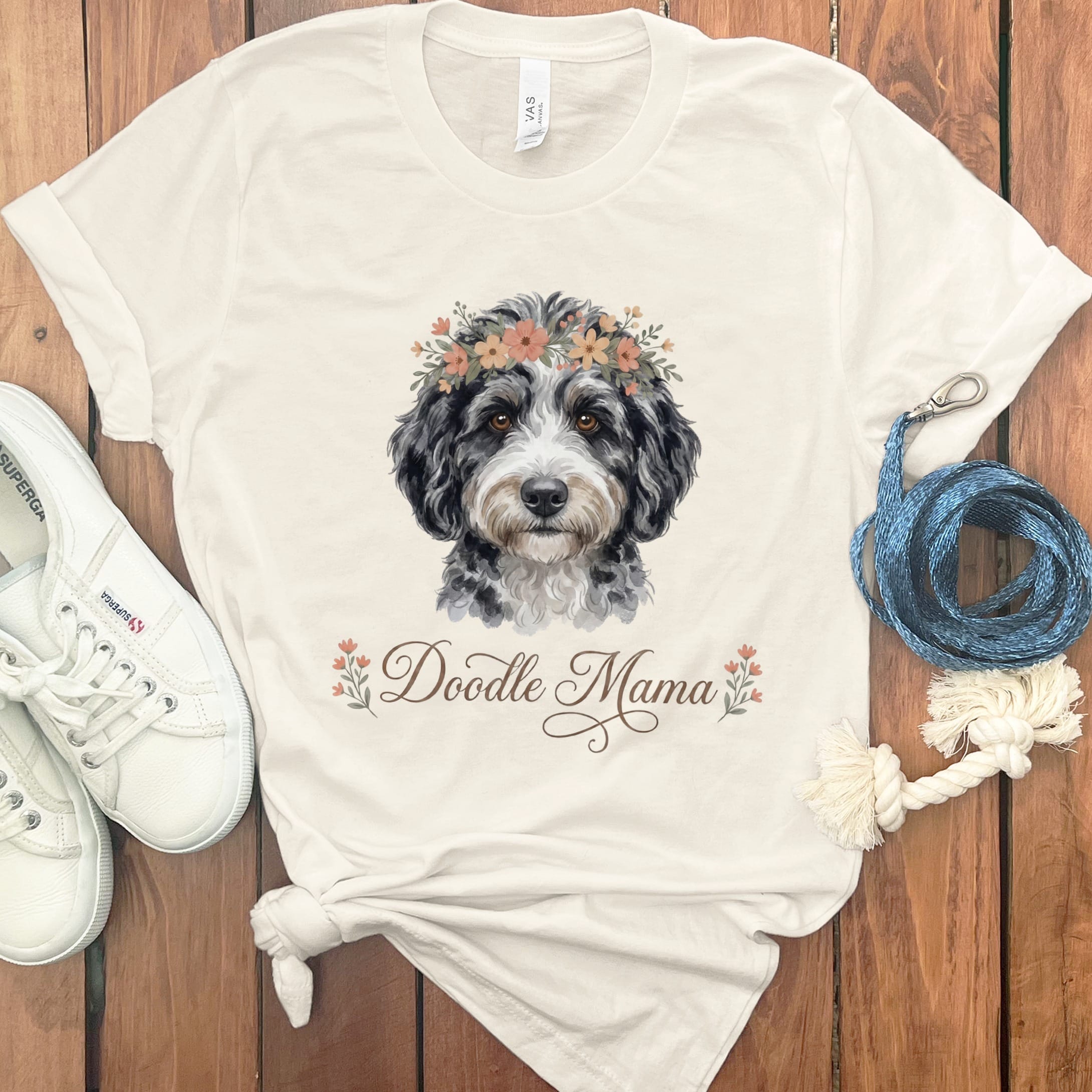 Aussiedoodle Floral Crown T-Shirt in Natural / S by Puppy Jo