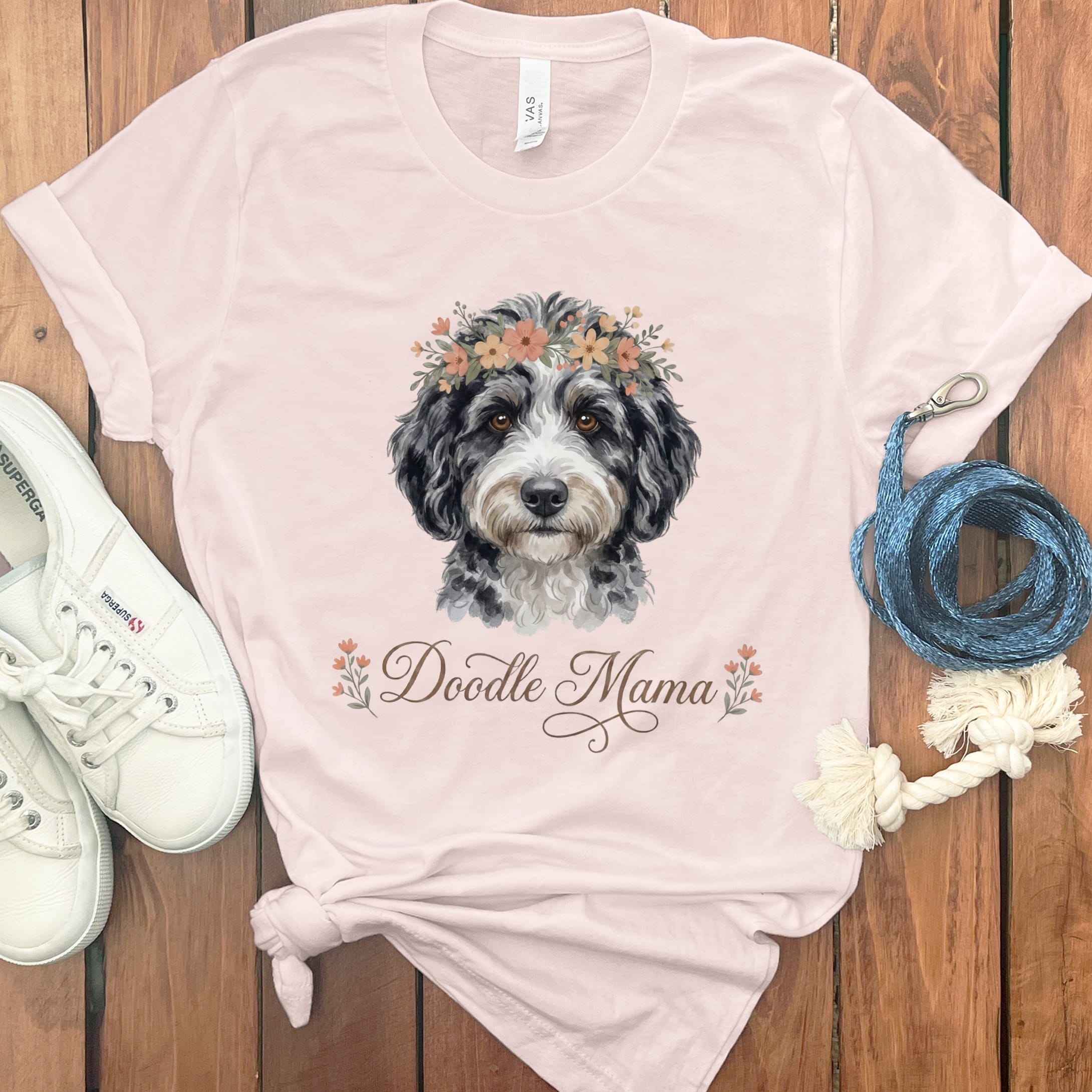 Aussiedoodle Floral Crown T-Shirt in Soft Pink / S by Puppy Jo