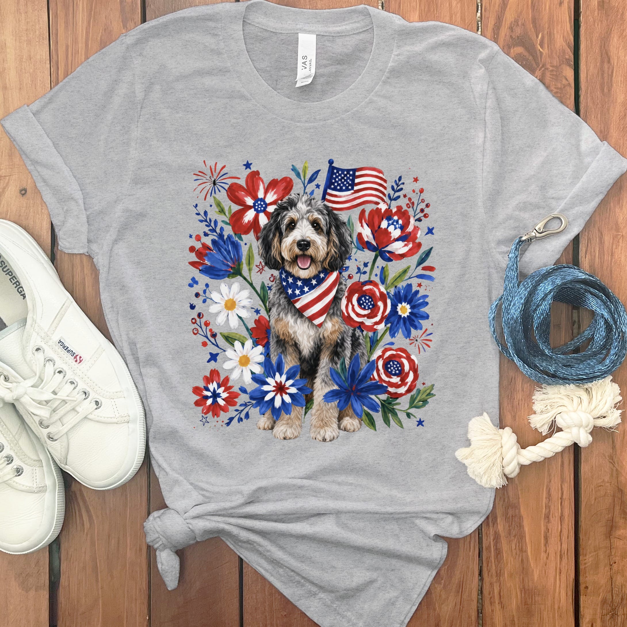 Aussiedoodle Floral Spirit T-Shirt in Athletic Heather / S by Puppy Jo