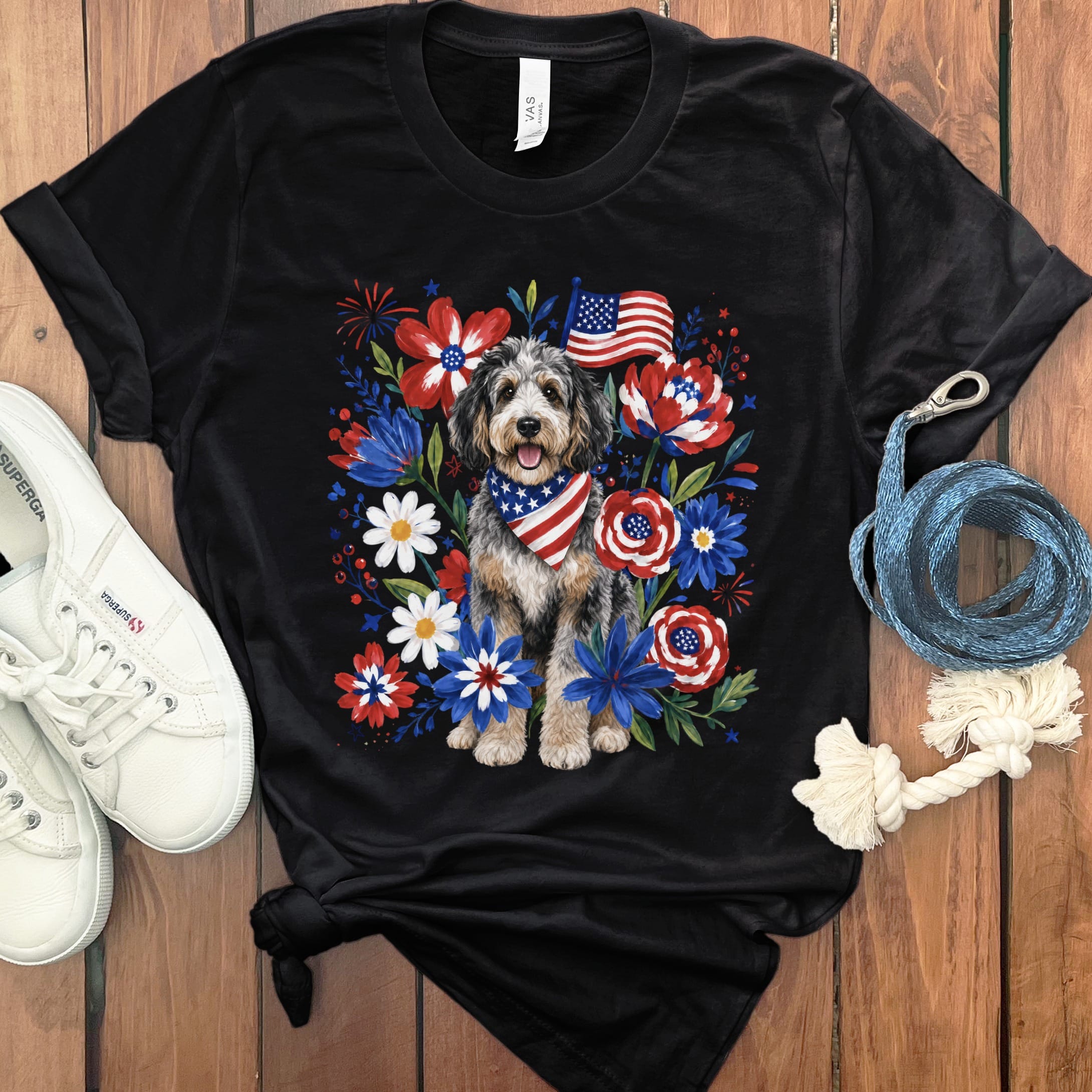 Aussiedoodle Floral Spirit T-Shirt in Black / S by Puppy Jo