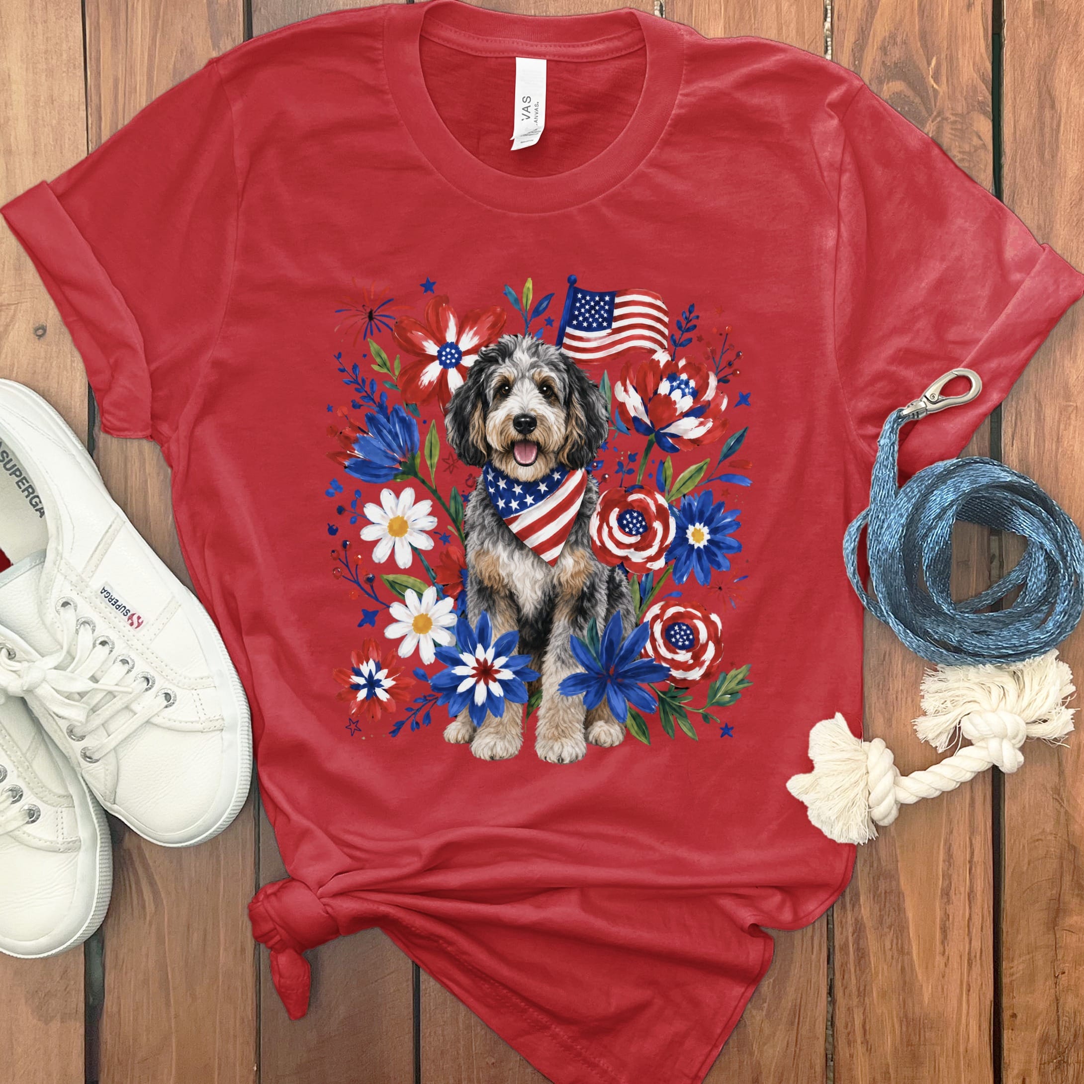 Aussiedoodle Floral Spirit T-Shirt in Red / S by Puppy Jo