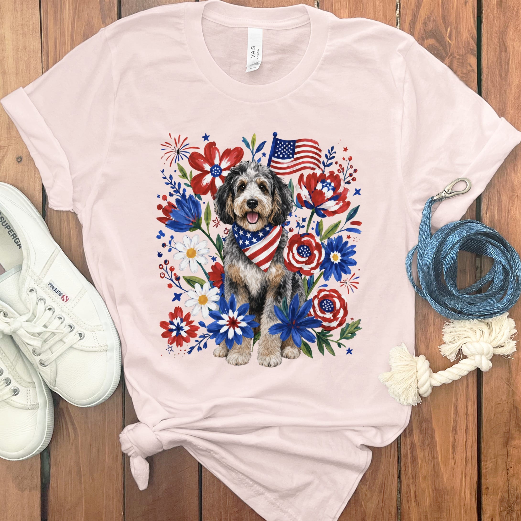 Aussiedoodle Floral Spirit T-Shirt in Soft Pink / S by Puppy Jo