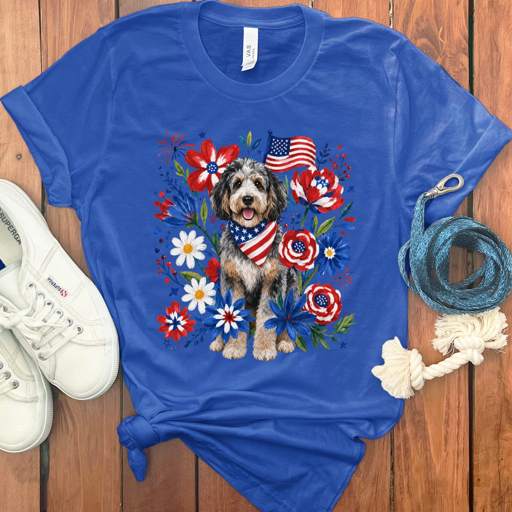 Aussiedoodle Floral Spirit T-Shirt in True Royal / S by Puppy Jo