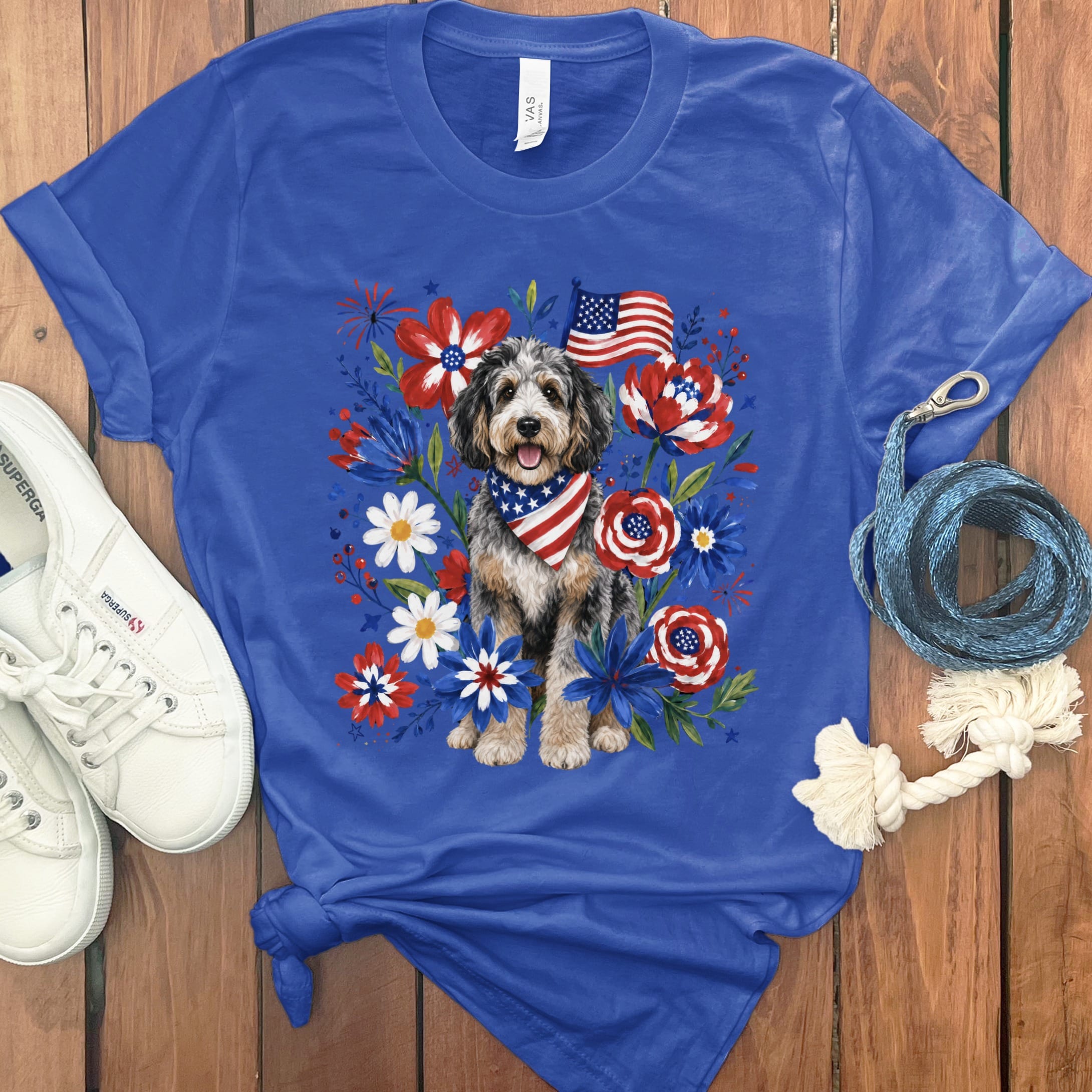 Aussiedoodle Floral Spirit T-Shirt in True Royal / S by Puppy Jo