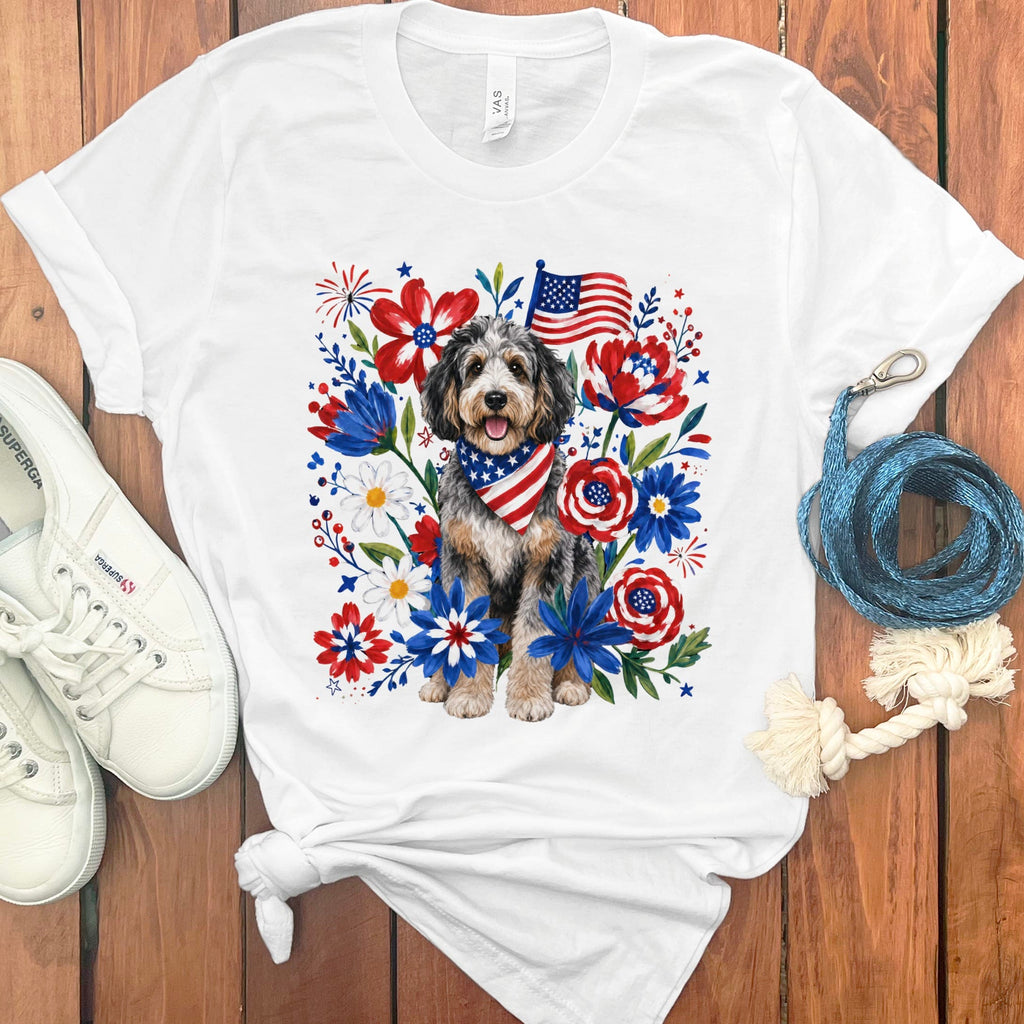 Aussiedoodle Floral Spirit T-Shirt in White / S by Puppy Jo