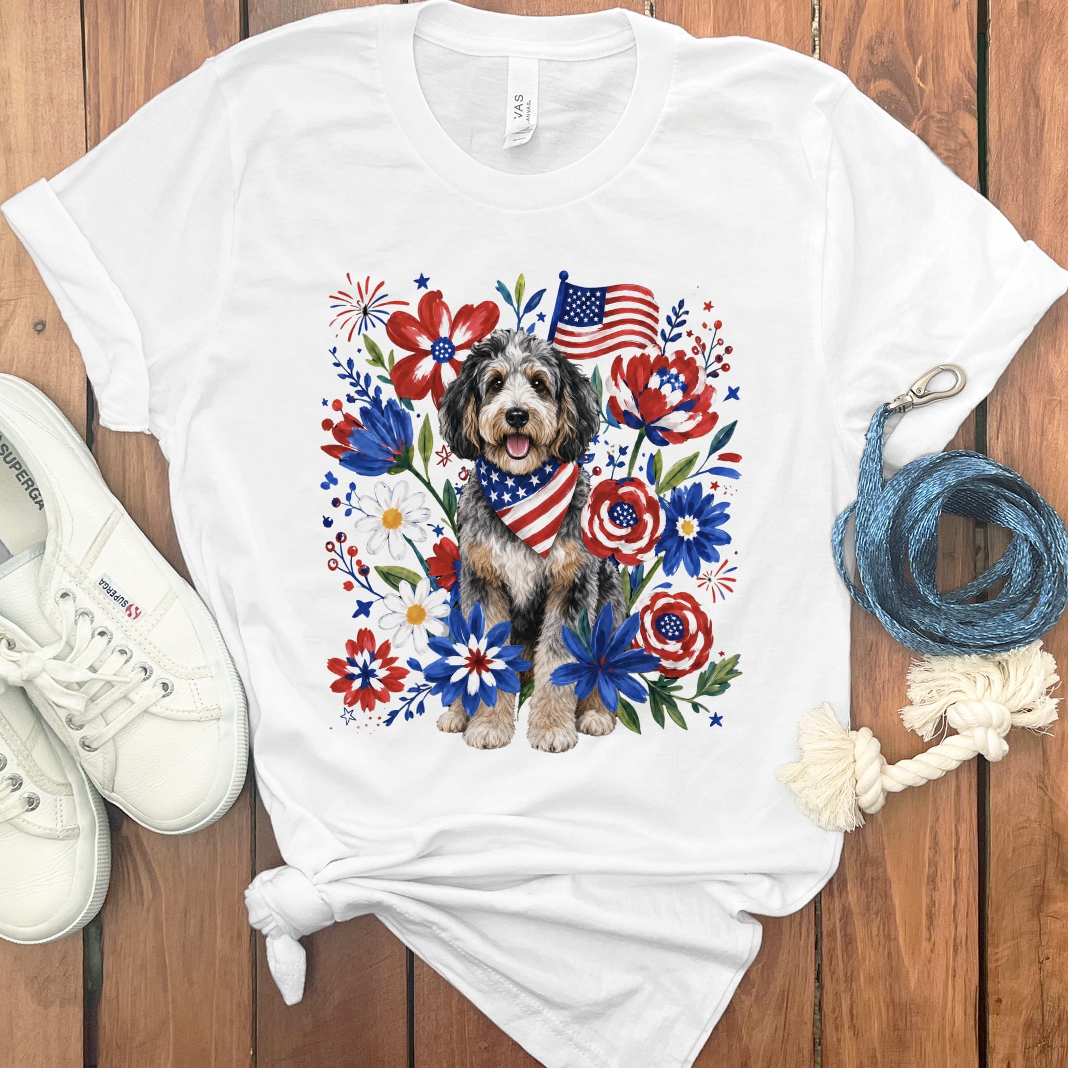 Aussiedoodle Floral Spirit T-Shirt in White / S by Puppy Jo