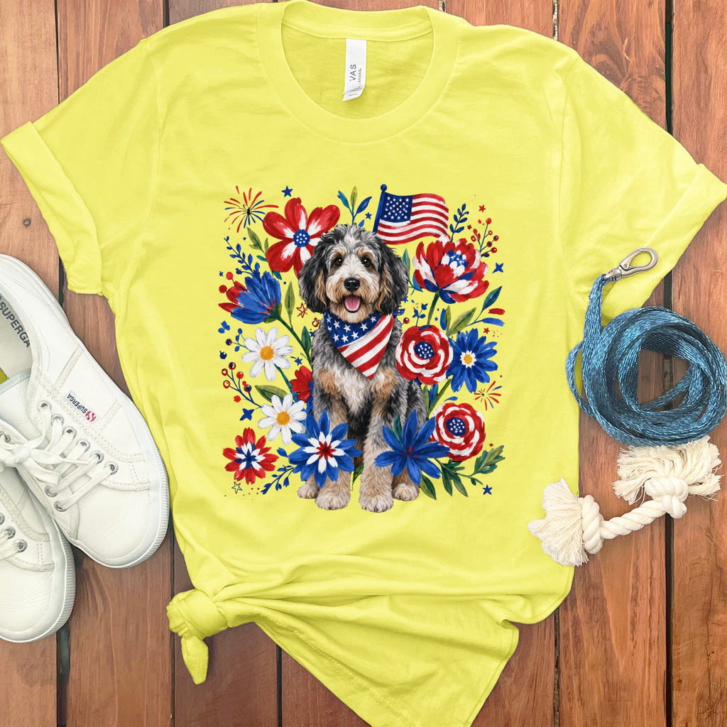 Aussiedoodle Floral Spirit T-Shirt in Yellow / S by Puppy Jo