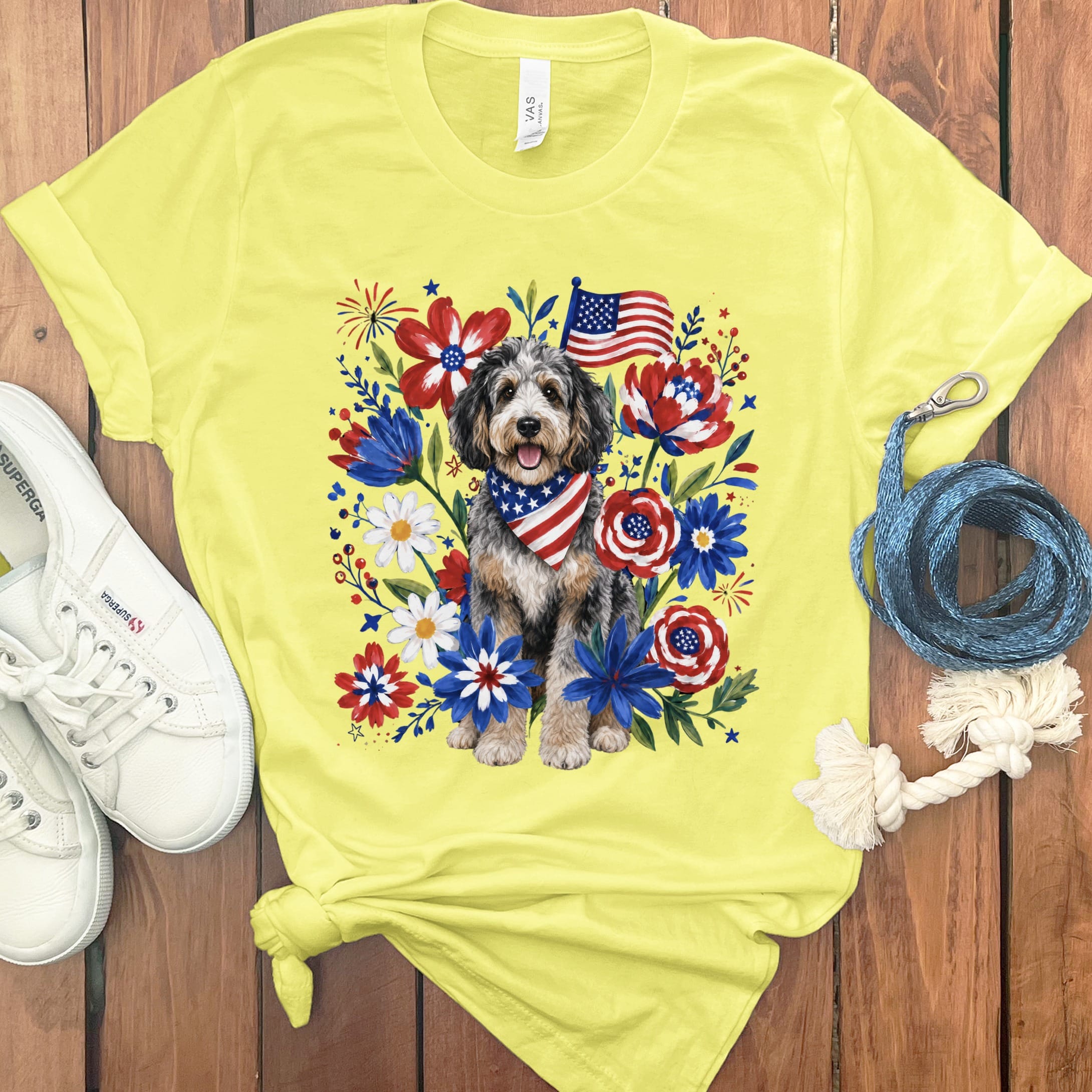 Aussiedoodle Floral Spirit T-Shirt in Yellow / S by Puppy Jo