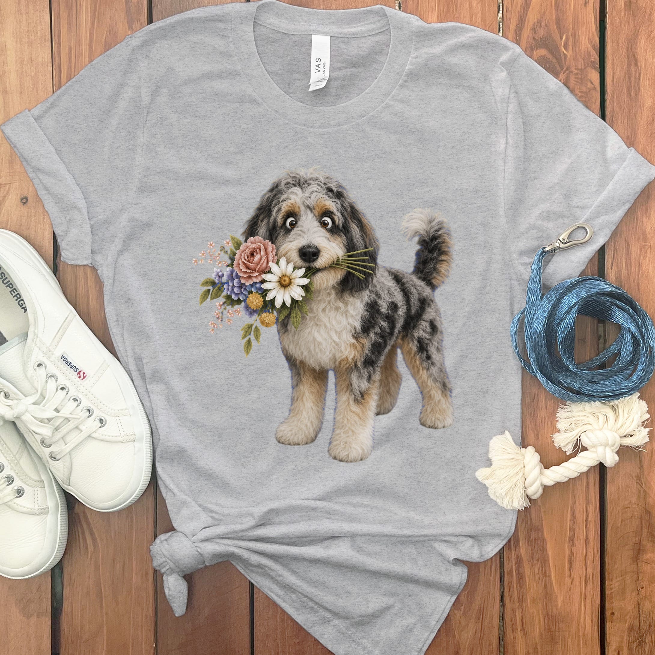 Aussiedoodle Flower Shop T-Shirt in Athletic Heather / S by Puppy Jo