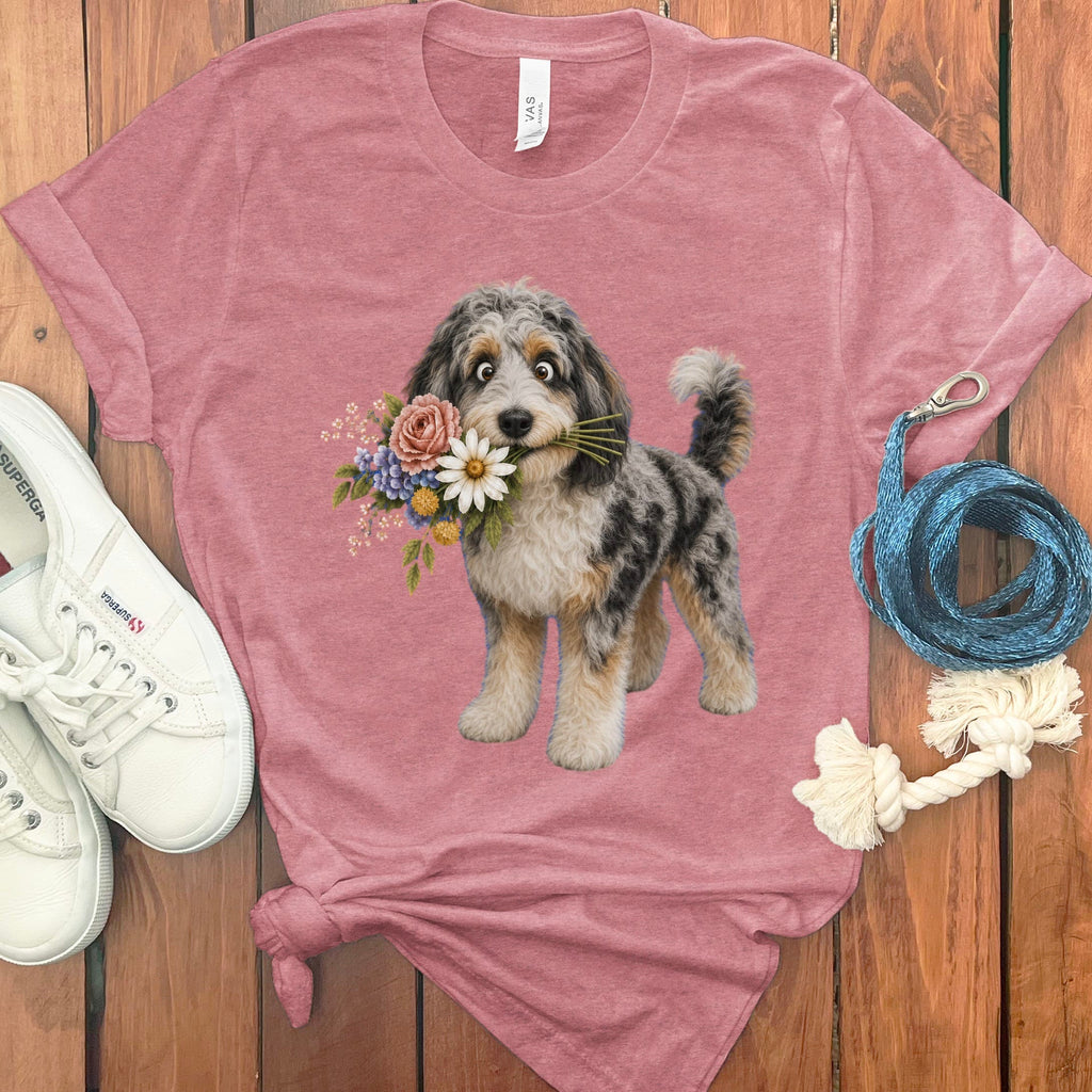 Aussiedoodle Flower Shop T-Shirt in Heather Mauve / S by Puppy Jo