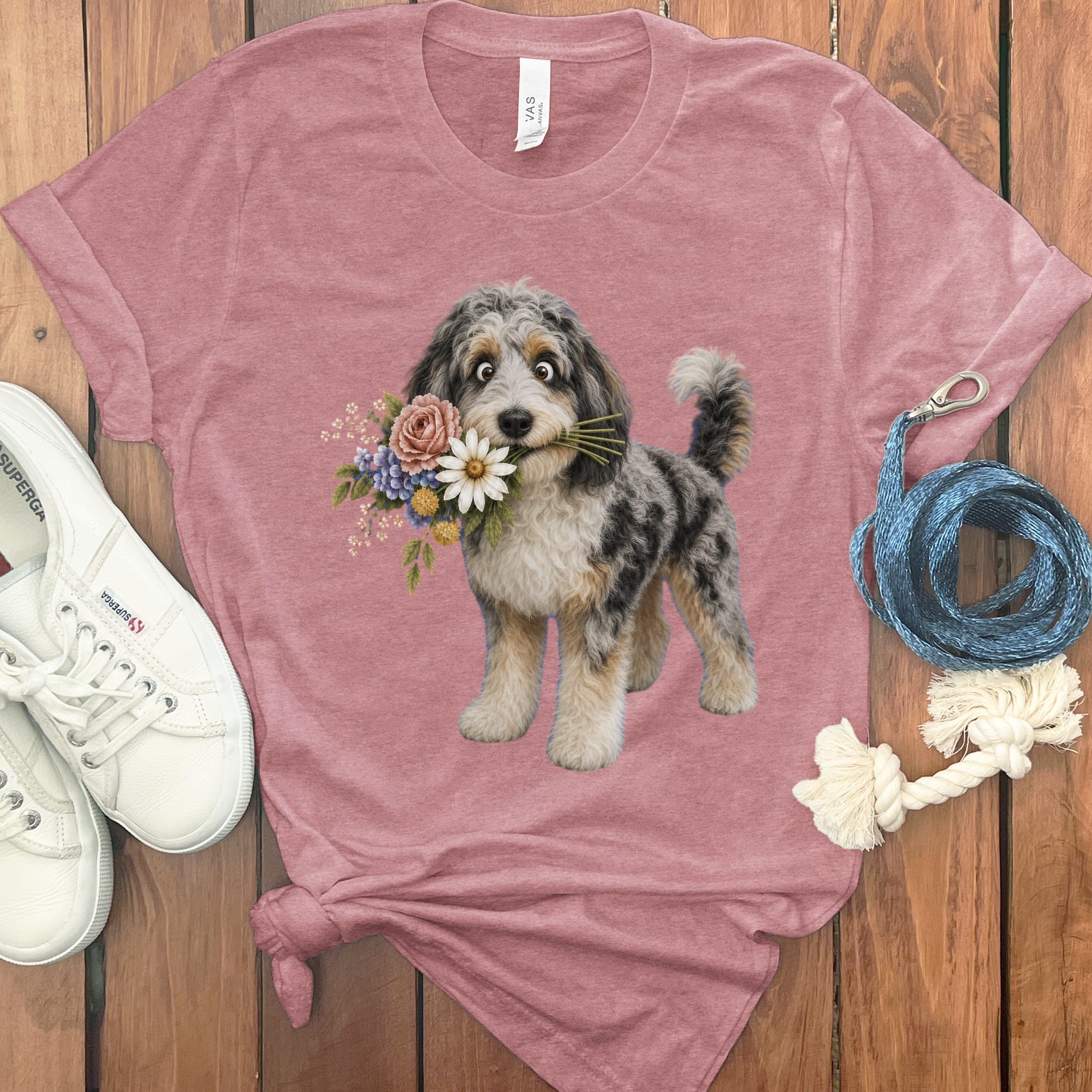 Aussiedoodle Flower Shop T-Shirt in Heather Mauve / S by Puppy Jo