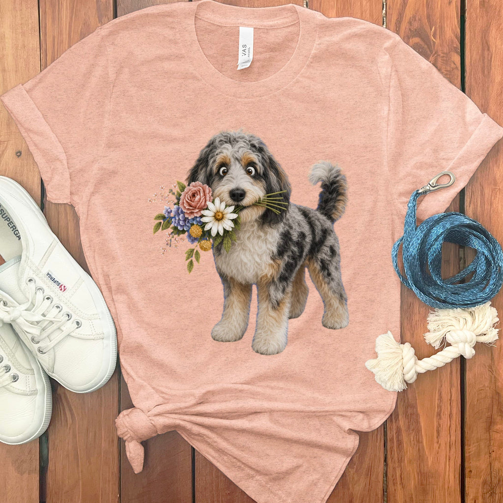 Aussiedoodle Flower Shop T-Shirt in Heather Peach / S by Puppy Jo