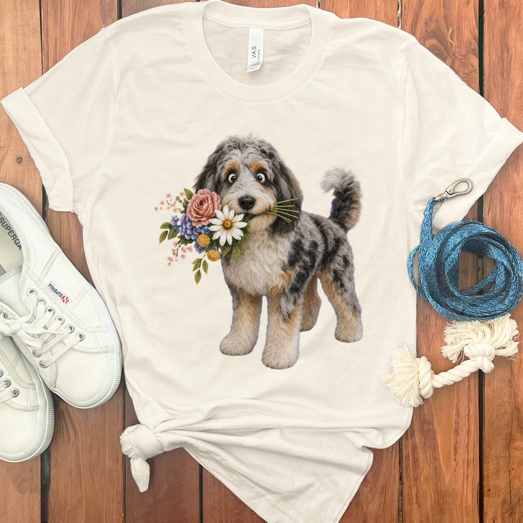 Aussiedoodle Flower Shop T-Shirt in Natural / S by Puppy Jo
