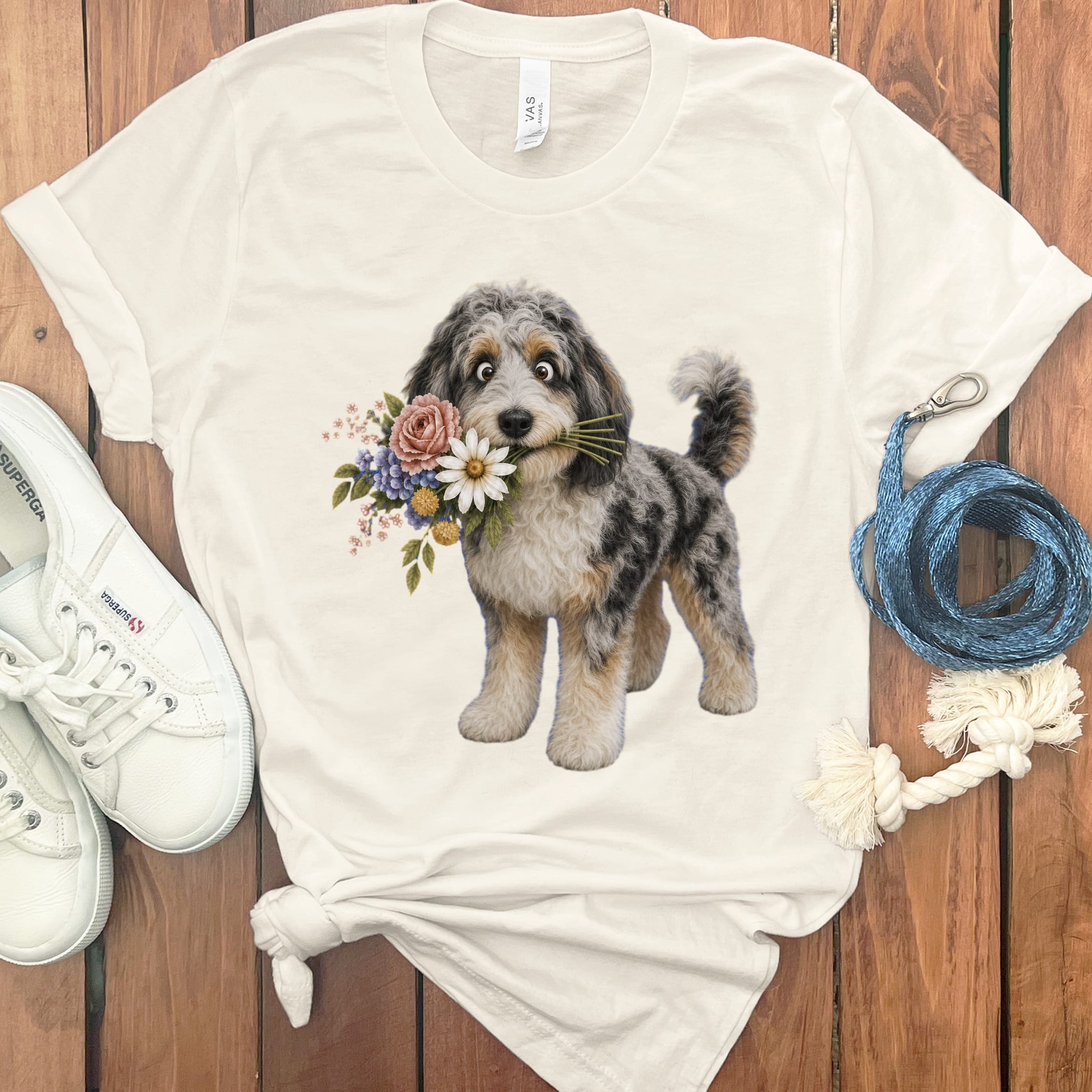 Aussiedoodle Flower Shop T-Shirt in Natural / S by Puppy Jo