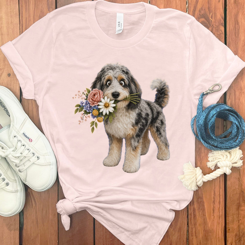Aussiedoodle Flower Shop T-Shirt in Soft Pink / S by Puppy Jo