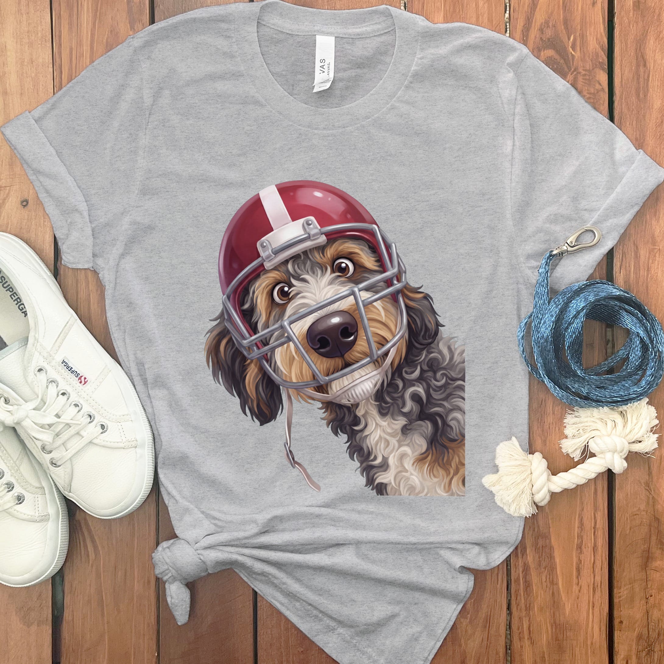Aussiedoodle Football Helmet T-Shirt in Athletic Heather / S by Puppy Jo